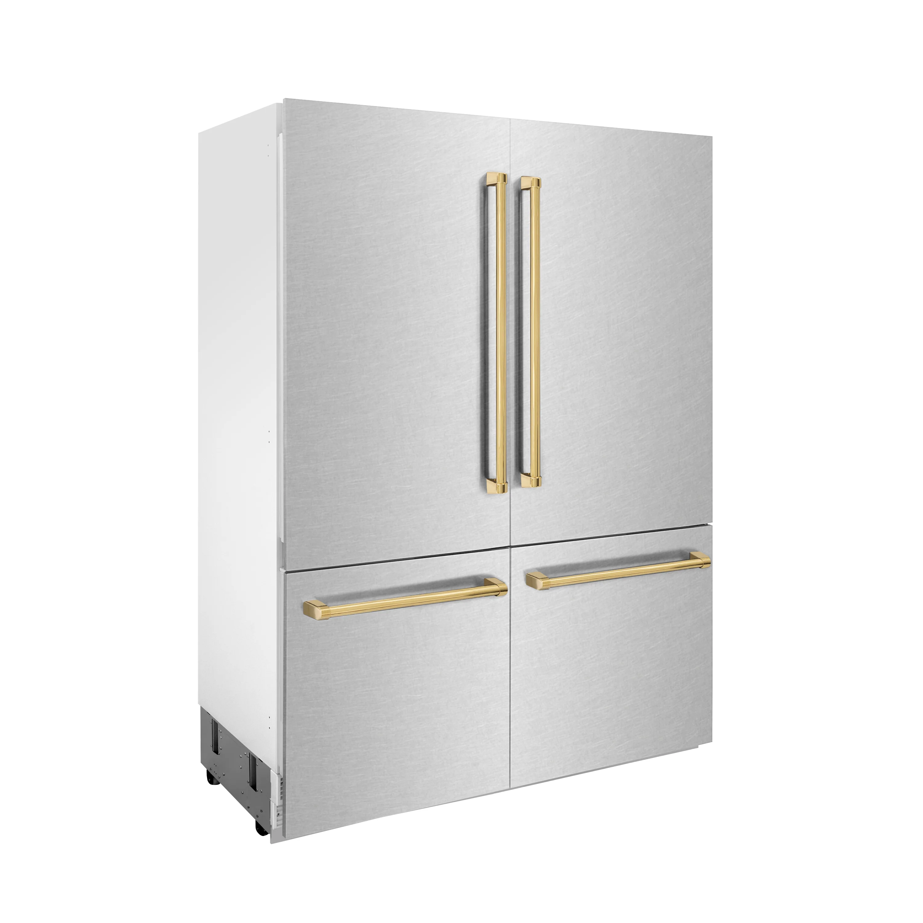 ZLINE Autograph Edition 60 in. 32.2 cu. ft. French Door Built-In Bottom Freezer Refrigerator with Water Dispenser and Ice Maker in Satin Stainless Steel with Polished Gold Accents (RBIVZ-SN-60-G) - Image 5