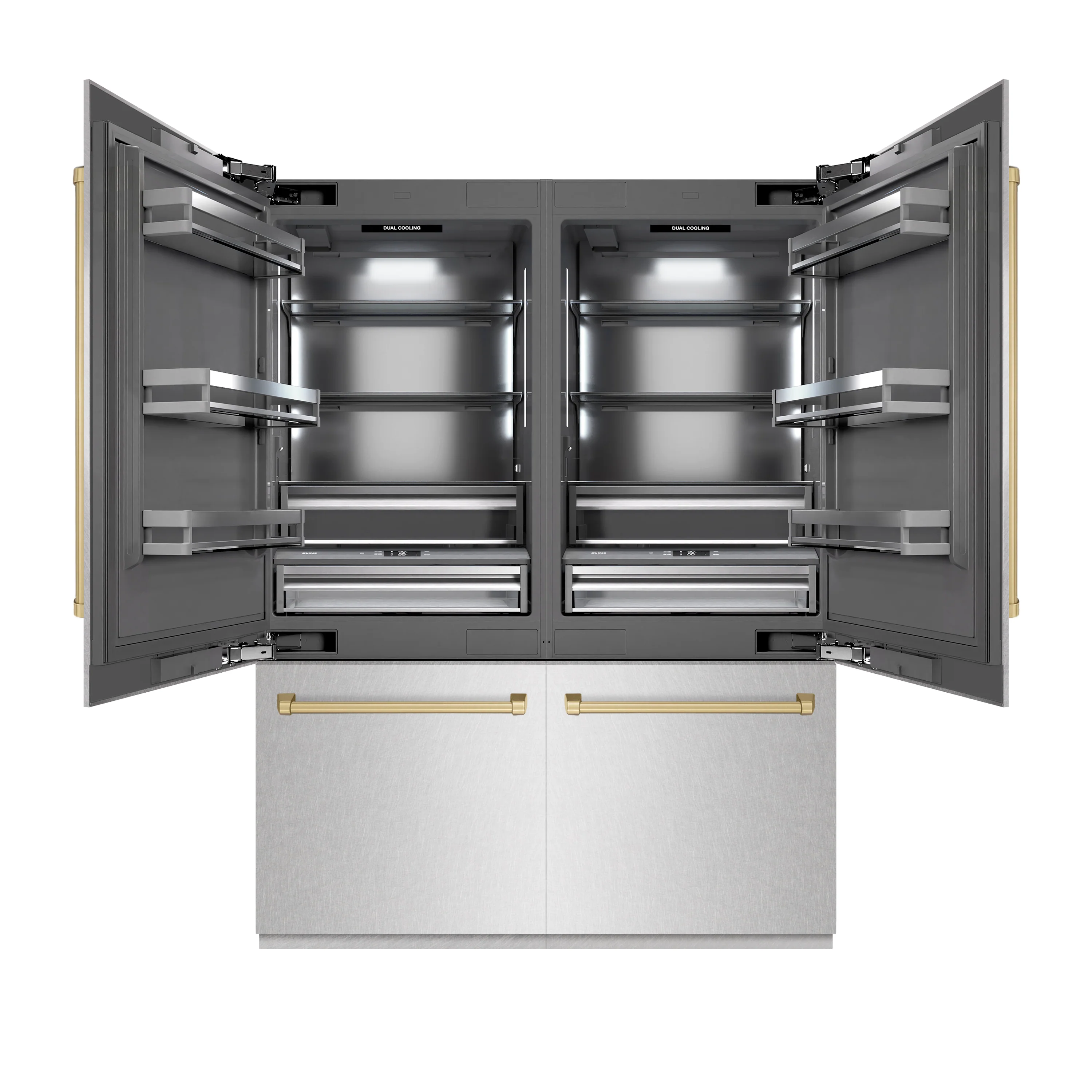 ZLINE Autograph Edition 60 in. 32.2 cu. ft. French Door Built-In Bottom Freezer Refrigerator with Water Dispenser and Ice Maker in Satin Stainless Steel with Graphite Gray Interior and Champagne Bronze Accents (GRBIVZ-SN-60-CB) - Image 3