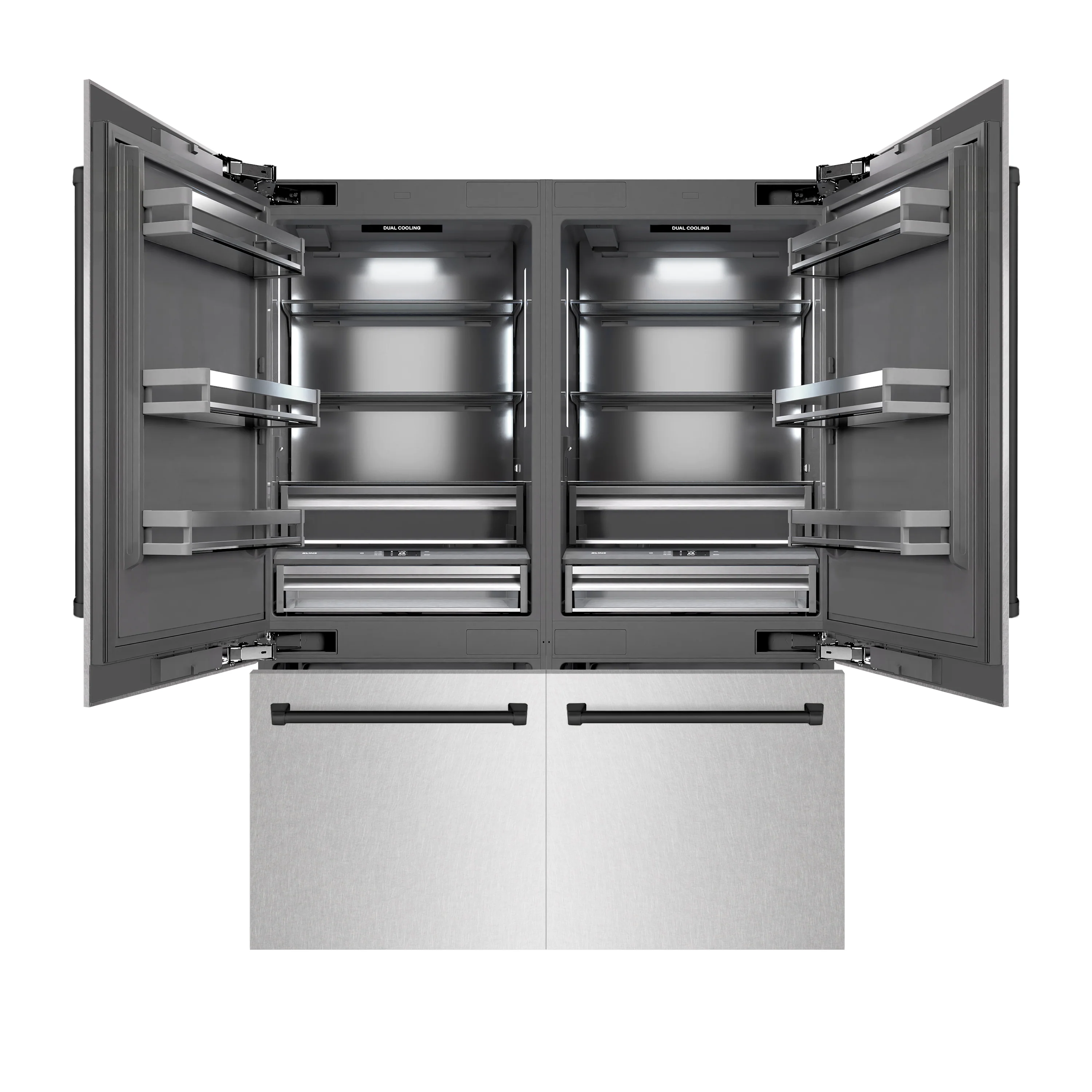 ZLINE Autograph Edition 60 in. 32.2 cu. ft. French Door Built-In Bottom Freezer Refrigerator with Water Dispenser and Ice Maker in Satin Stainless Steel with Graphite Gray Interior and Matte Black Accents (GRBIVZ-SN-60-MB)