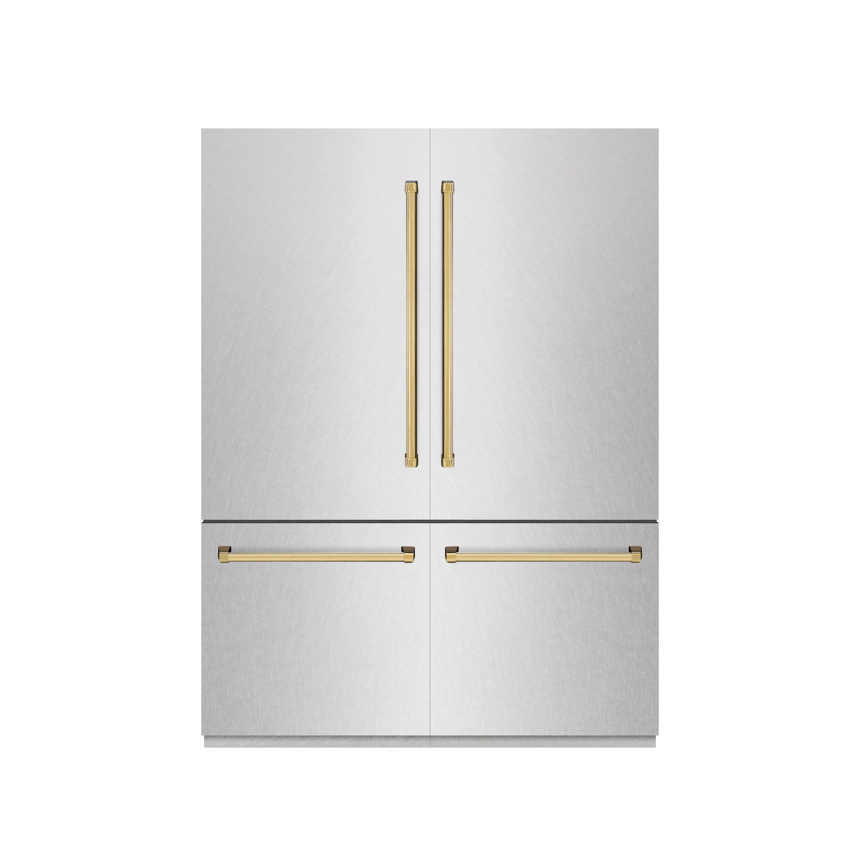 ZLINE Autograph Edition 60 in. 32.2 cu. ft. French Door Built-In Bottom Freezer Refrigerator with Water Dispenser and Ice Maker in Satin Stainless Steel with Graphite Gray Interior and Polished Gold Accents (GRBIVZ-SN-60-G) - Image 2
