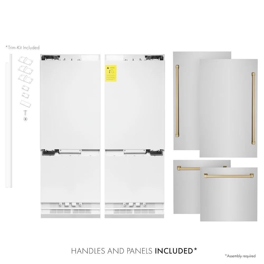 ZLINE Autograph Edition 60 in. 32.2 cu. ft. French Door Built-In Bottom Freezer Refrigerator with Water Dispenser and Ice Maker in Stainless Steel with Champagne Bronze Accents (RBIVZ-304-60-CB)