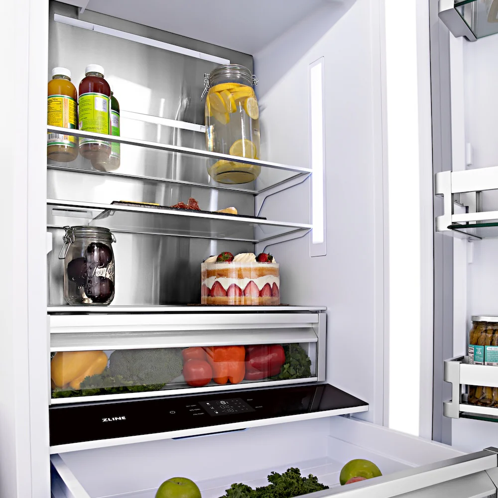 ZLINE Autograph Edition 60 in. 32.2 cu. ft. French Door Built-In Bottom Freezer Refrigerator with Water Dispenser and Ice Maker in Stainless Steel with Champagne Bronze Accents (RBIVZ-304-60-CB) - Image 10
