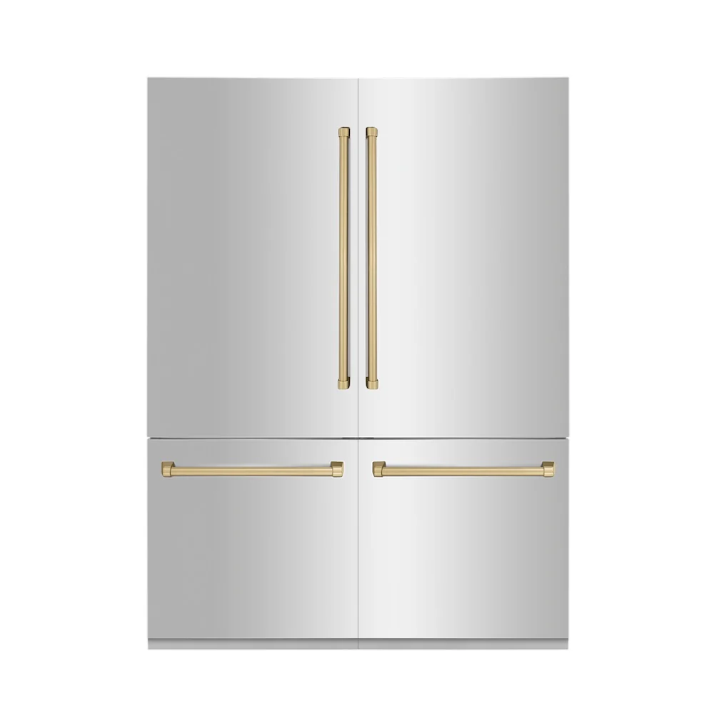 ZLINE Autograph Edition 60 in. 32.2 cu. ft. French Door Built-In Bottom Freezer Refrigerator with Water Dispenser and Ice Maker in Stainless Steel with Champagne Bronze Accents (RBIVZ-304-60-CB) - Image 3