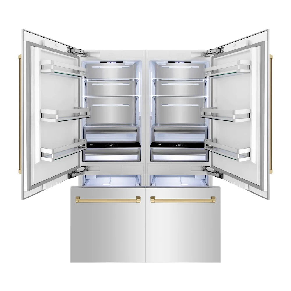 ZLINE Autograph Edition 60 in. 32.2 cu. ft. French Door Built-In Bottom Freezer Refrigerator with Water Dispenser and Ice Maker in Stainless Steel with Champagne Bronze Accents (RBIVZ-304-60-CB) - Image 4