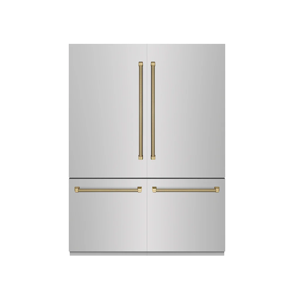 ZLINE Autograph Edition 60 in. 32.2 cu. ft. French Door Built-In Bottom Freezer Refrigerator with Water Dispenser and Ice Maker in Stainless Steel with Graphite Gray Interior and Champagne Bronze Helix Handles (GRBIVZ-30460KCB) - Image 3