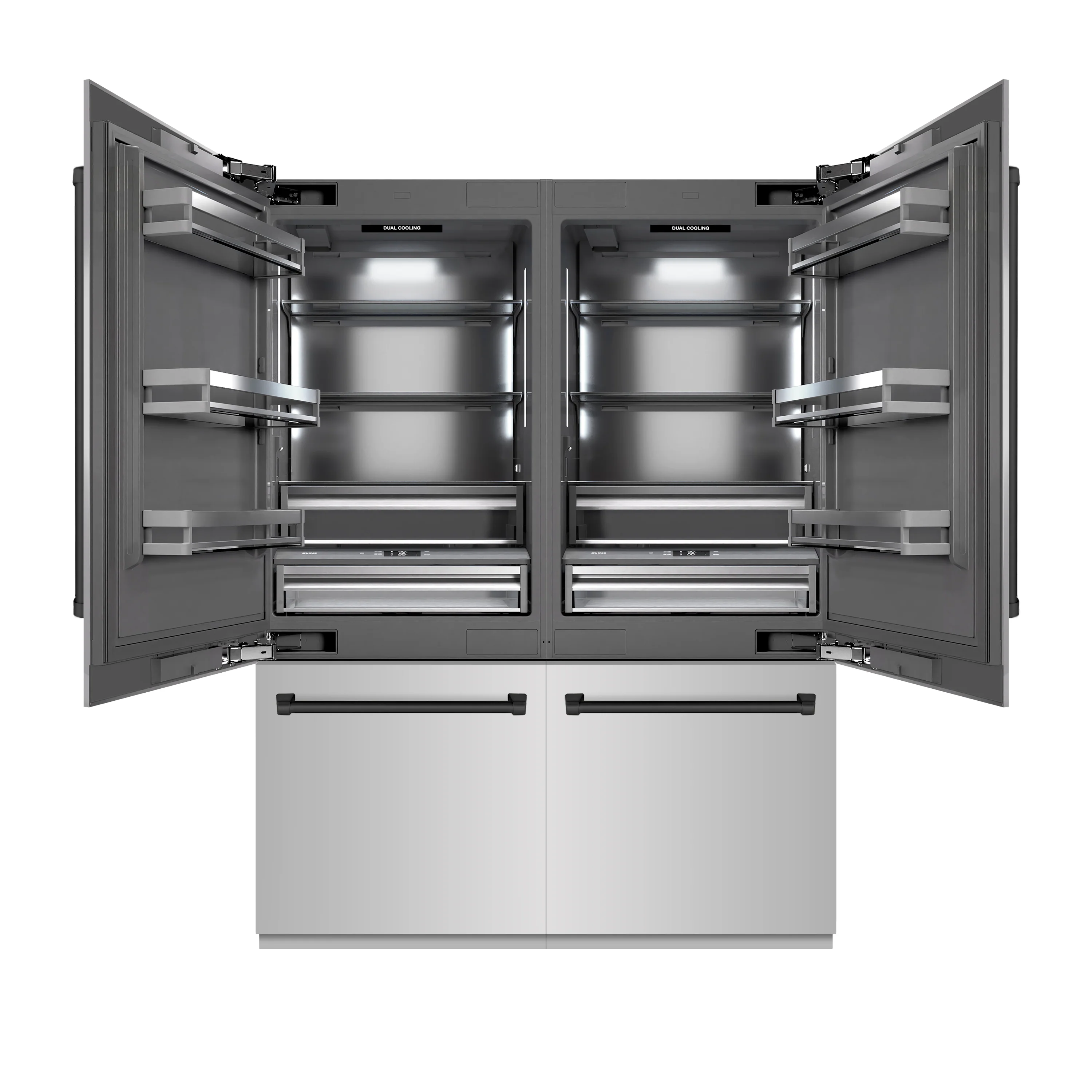 ZLINE Autograph Edition 60 in. 32.2 cu. ft. French Door Built-In Bottom Freezer Refrigerator with Water Dispenser and Ice Maker in Stainless Steel with Graphite Gray Interior and Matte Black Accents (GRBIVZ-304-60MB)