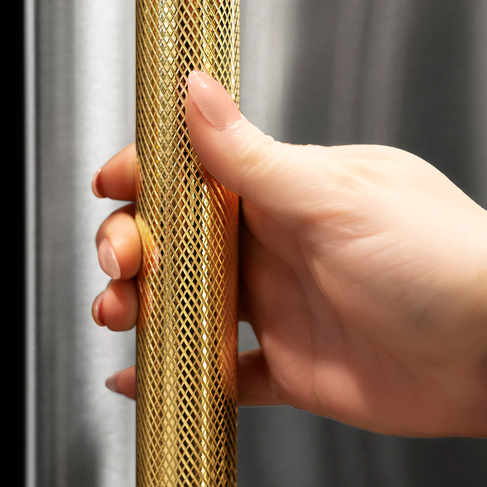 ZLINE Autograph Edition 60 in. 32.2 cu. ft. French Door Built-In Bottom Freezer Refrigerator with Water Dispenser and Ice Maker in Stainless Steel with Graphite Gray Interior and Polished Gold Helix Handles (GRBIVZ-30460KG) - Image 2