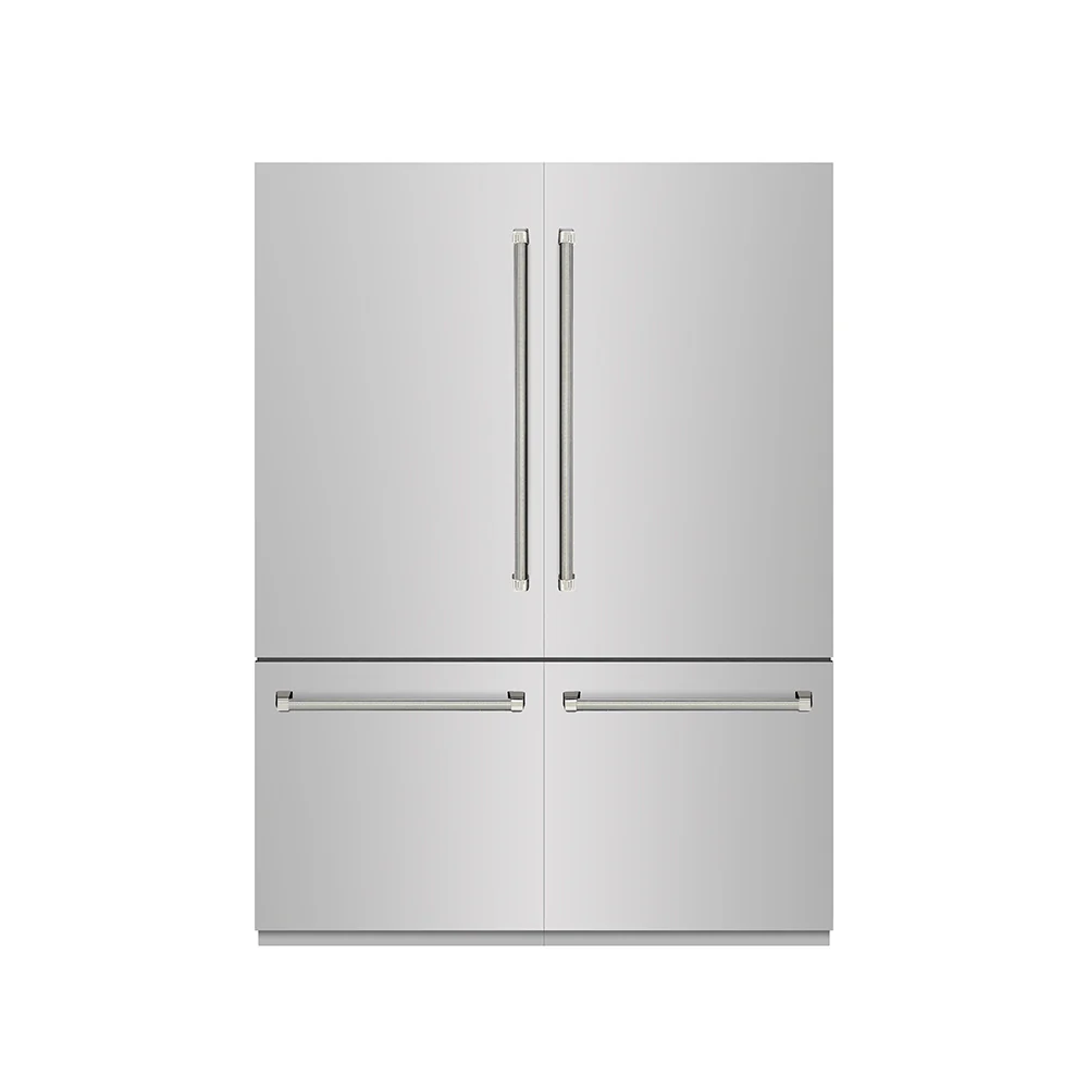 ZLINE Autograph Edition 60 in. 32.2 cu. ft. French Door Built-In Bottom Freezer Refrigerator with Water Dispenser and Ice Maker in Stainless Steel with Graphite Gray Interior and Polished Nickel Helix Handles (GRBIVZ-30460KPN) - Image 3