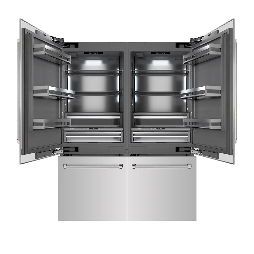 ZLINE Autograph Edition 60 in. 32.2 cu. ft. French Door Built-In Bottom Freezer Refrigerator with Water Dispenser and Ice Maker in Stainless Steel with Graphite Gray Interior and Polished Nickel Helix Handles (GRBIVZ-30460KPN) - Image 4