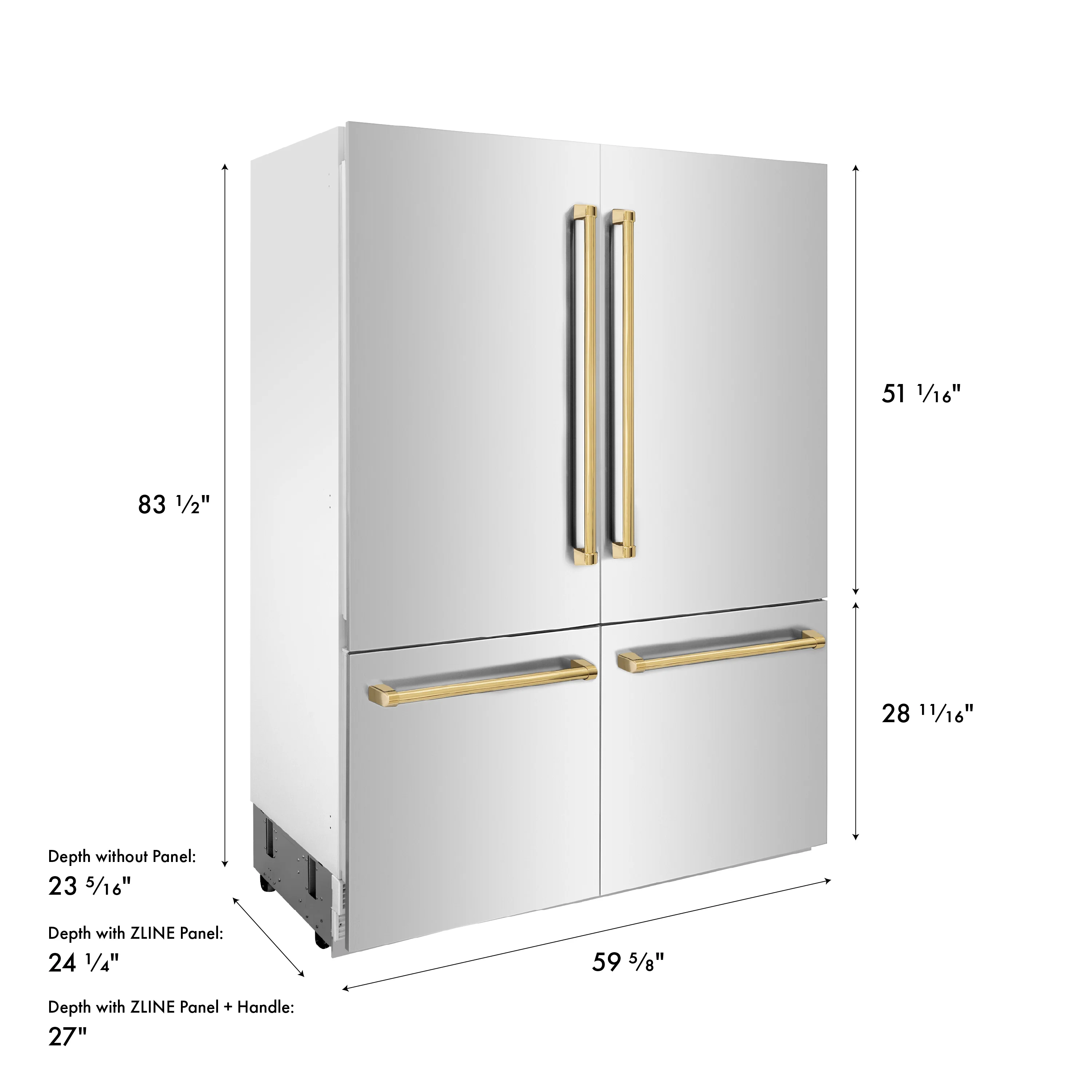 ZLINE Autograph Edition 60 in. 32.2 cu. ft. French Door Built-In Bottom Freezer Refrigerator with Water Dispenser and Ice Maker in Stainless Steel with Polished Gold Accents (RBIVZ-304-60-G) - Image 20