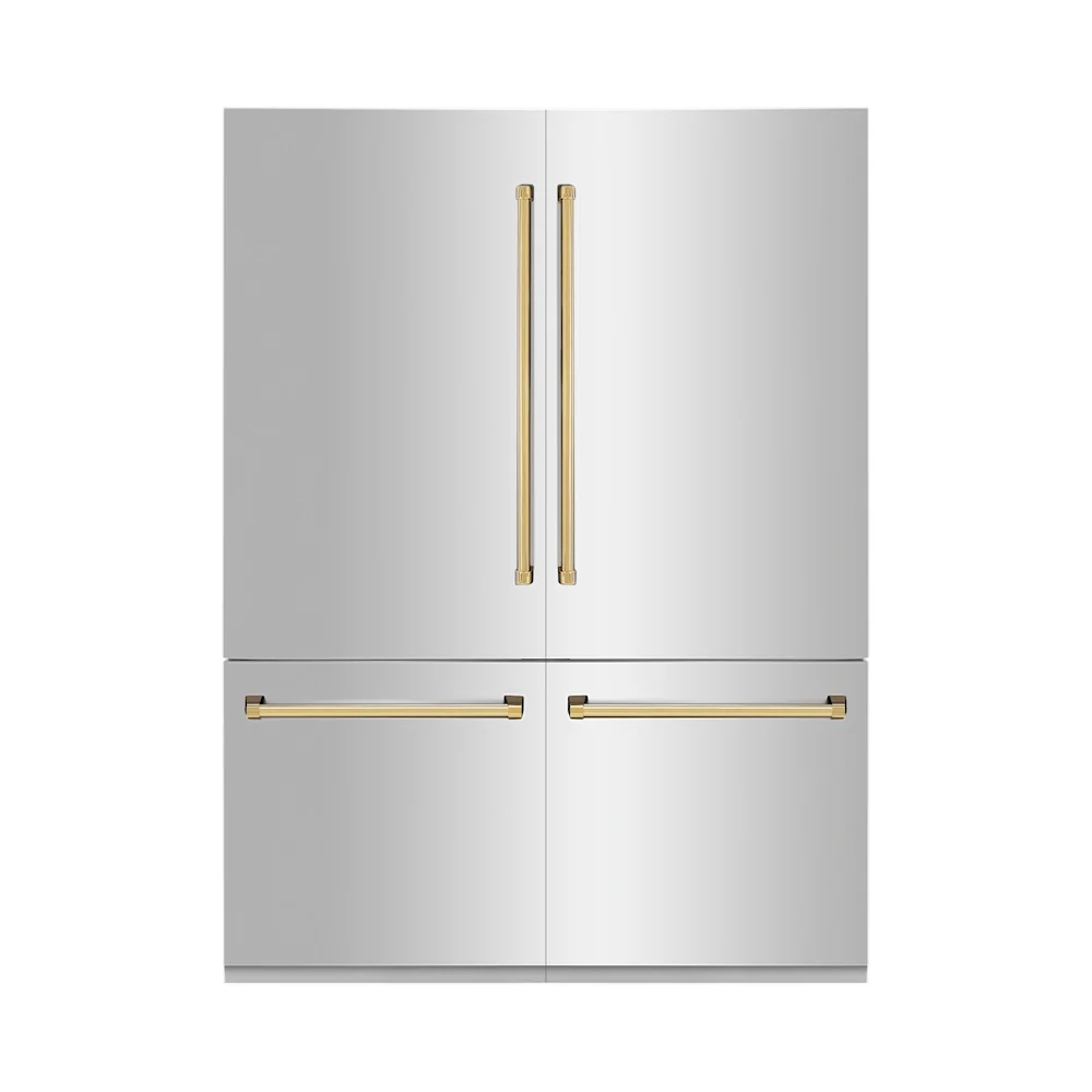 ZLINE Autograph Edition 60 in. 32.2 cu. ft. French Door Built-In Bottom Freezer Refrigerator with Water Dispenser and Ice Maker in Stainless Steel with Polished Gold Accents (RBIVZ-304-60-G) - Image 4