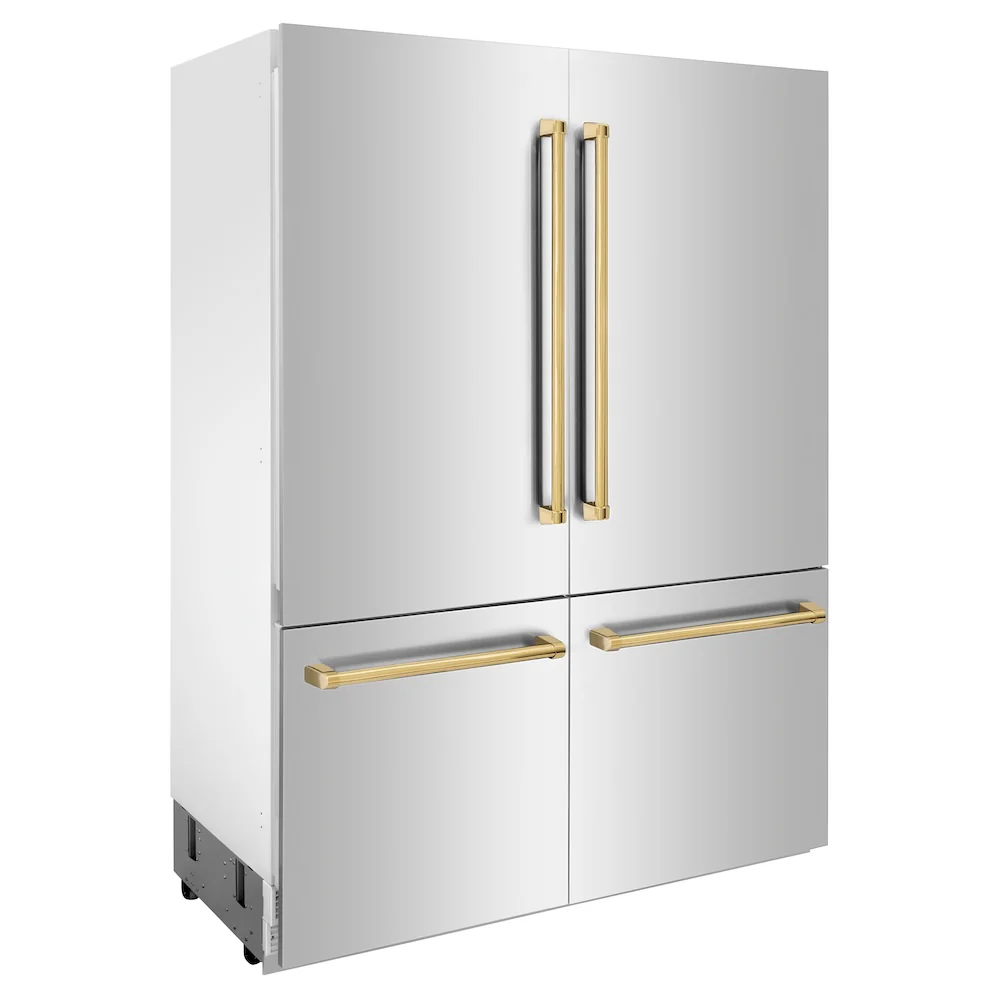 ZLINE Autograph Edition 60 in. 32.2 cu. ft. French Door Built-In Bottom Freezer Refrigerator with Water Dispenser and Ice Maker in Stainless Steel with Polished Gold Accents (RBIVZ-304-60-G) - Image 6