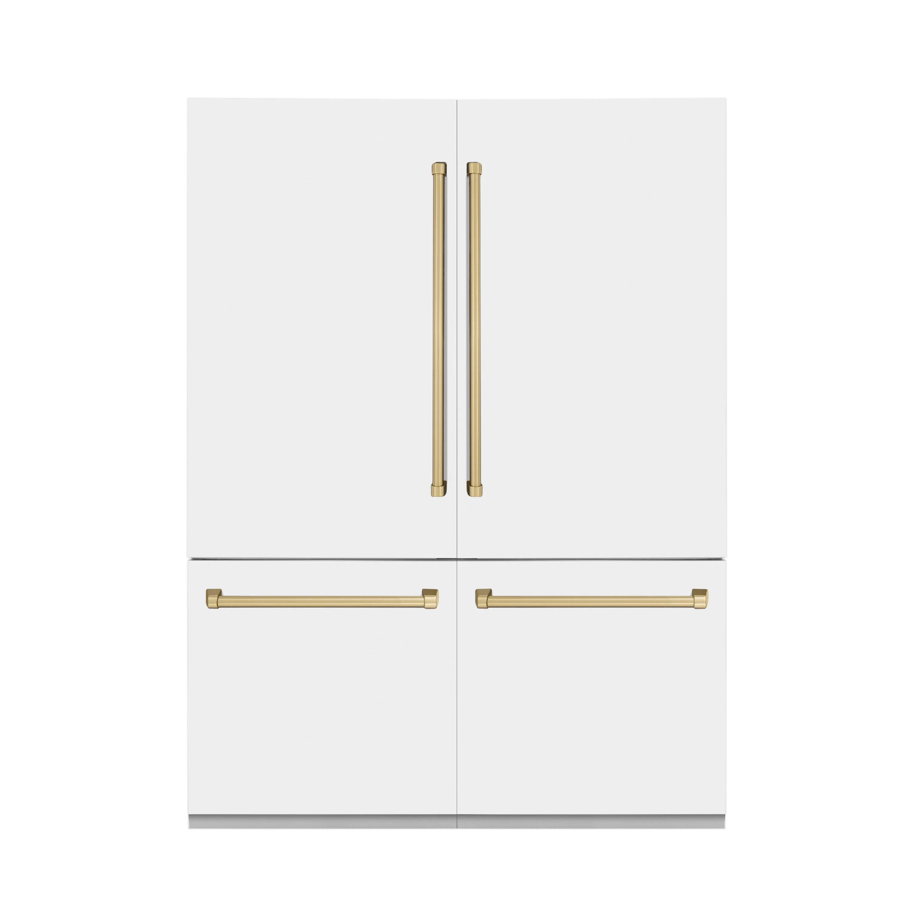 ZLINE Autograph Edition 60 in. 32.2 cu. ft. French Door Built-In Bottom Freezer Refrigerator with Water Dispenser and Ice Maker in White Matte with Champagne Bronze Accents (RBIVZ-WM-60-CB)