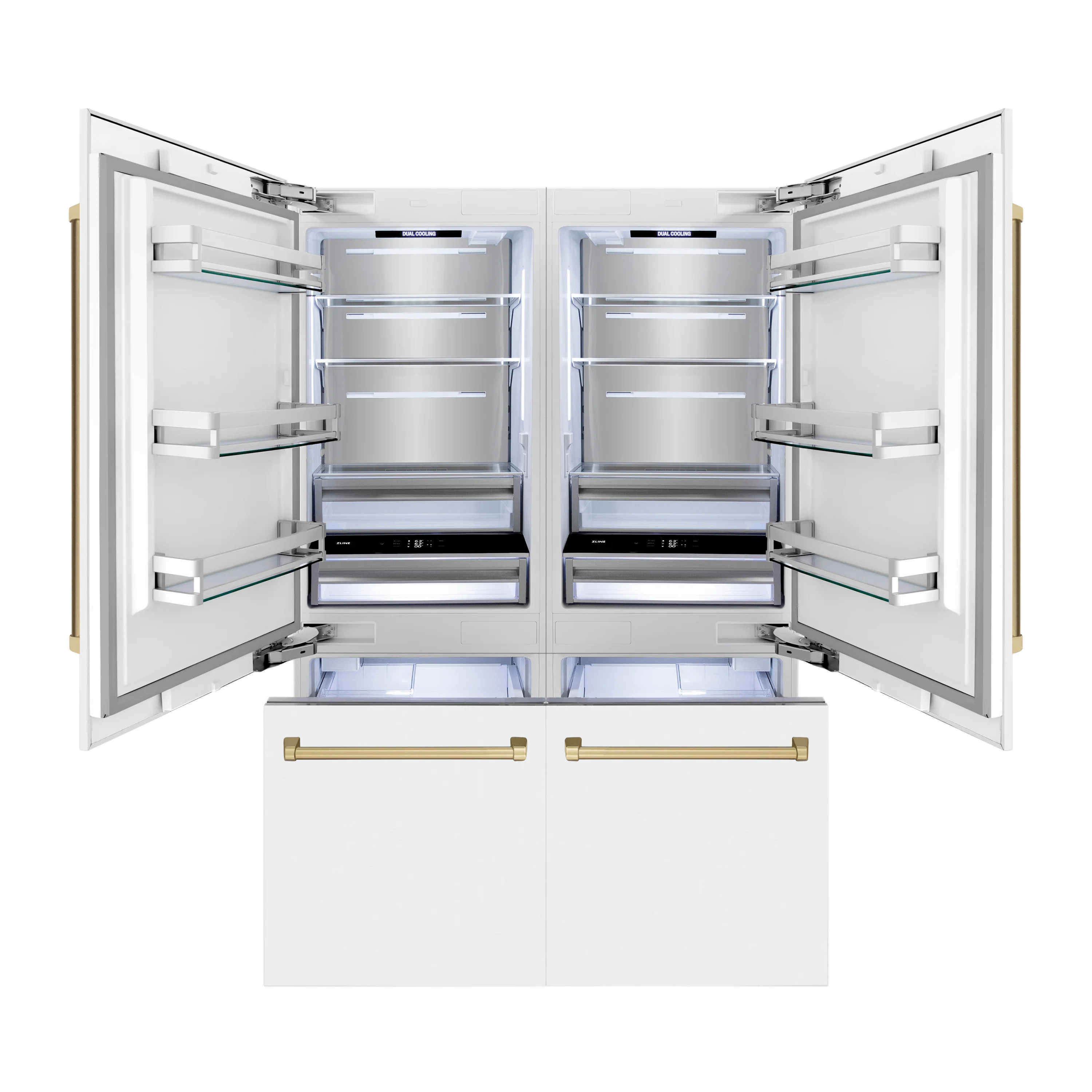 ZLINE Autograph Edition 60 in. 32.2 cu. ft. French Door Built-In Bottom Freezer Refrigerator with Water Dispenser and Ice Maker in White Matte with Champagne Bronze Accents (RBIVZ-WM-60-CB) - Image 5