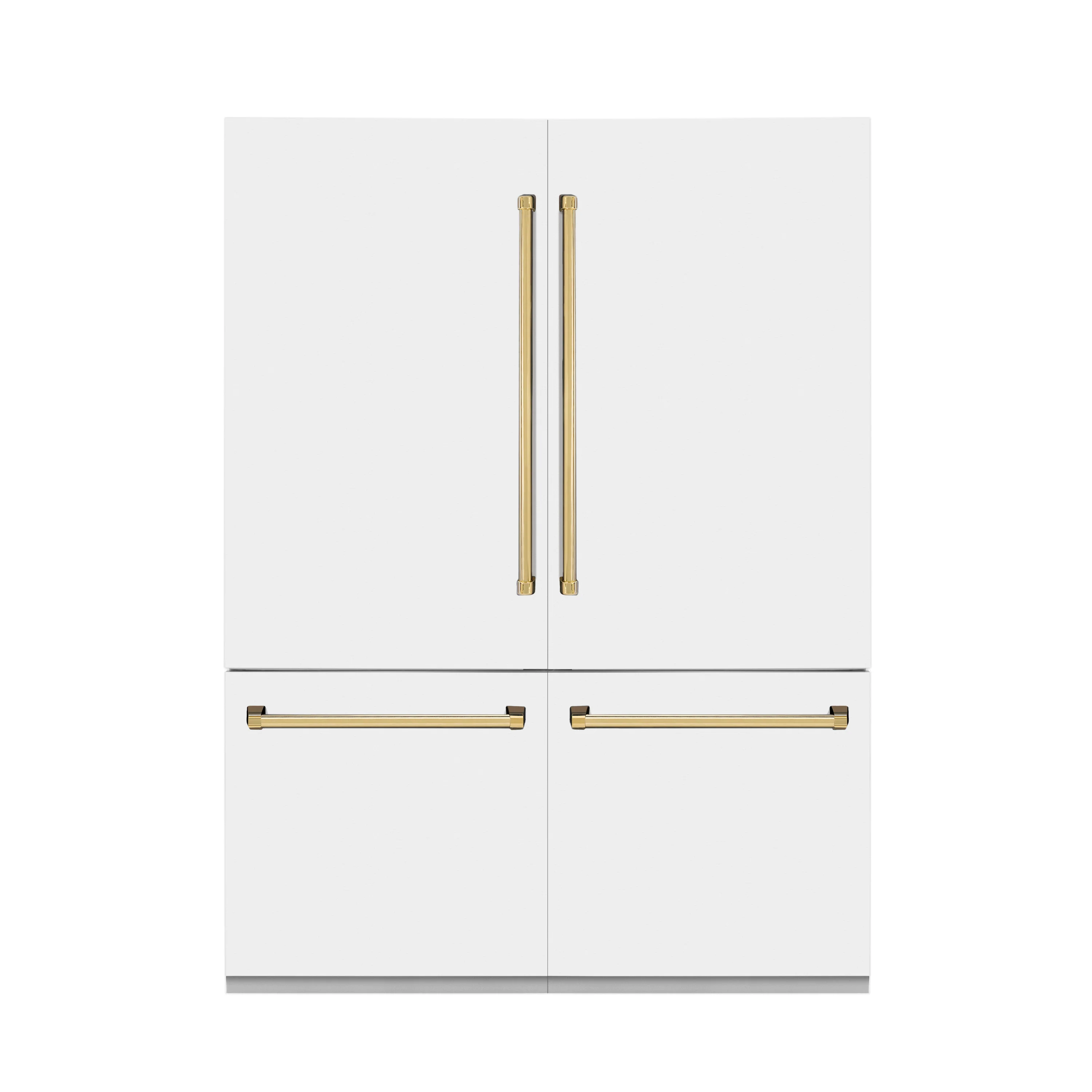 ZLINE Autograph Edition 60 in. 32.2 cu. ft. French Door Built-In Bottom Freezer Refrigerator with Water Dispenser and Ice Maker in White Matte with Polished Gold Accents (RBIVZ-WM-60-G) - Image 3