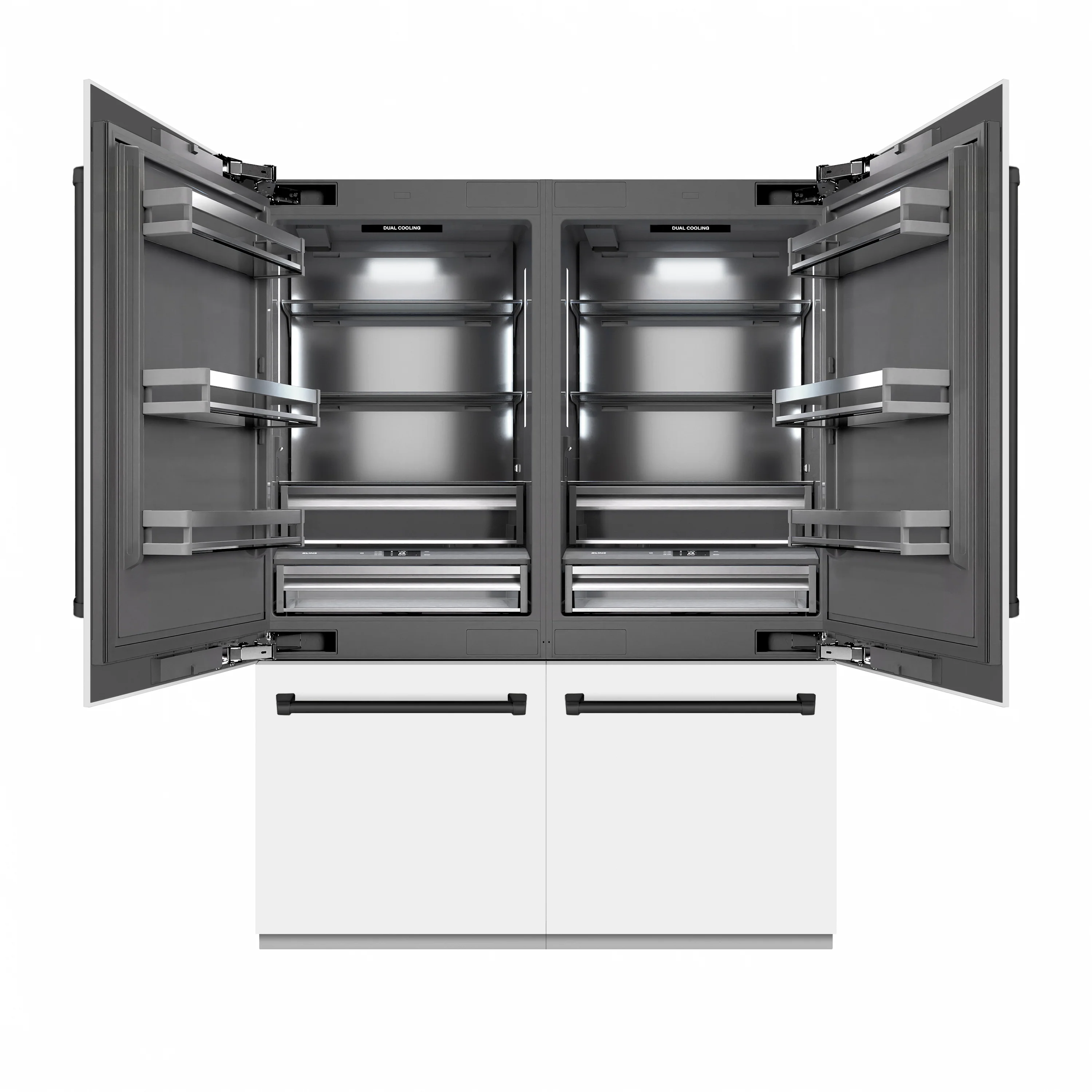 ZLINE Autograph Edition 60 in. 32.2 cu. ft. French Door Built-In Bottom Freezer Refrigerator with Water Dispenser and Ice Maker in White Matte with Graphite Gray Interior and Matte Black Accents (GRBIVZ-WM-60-MB)