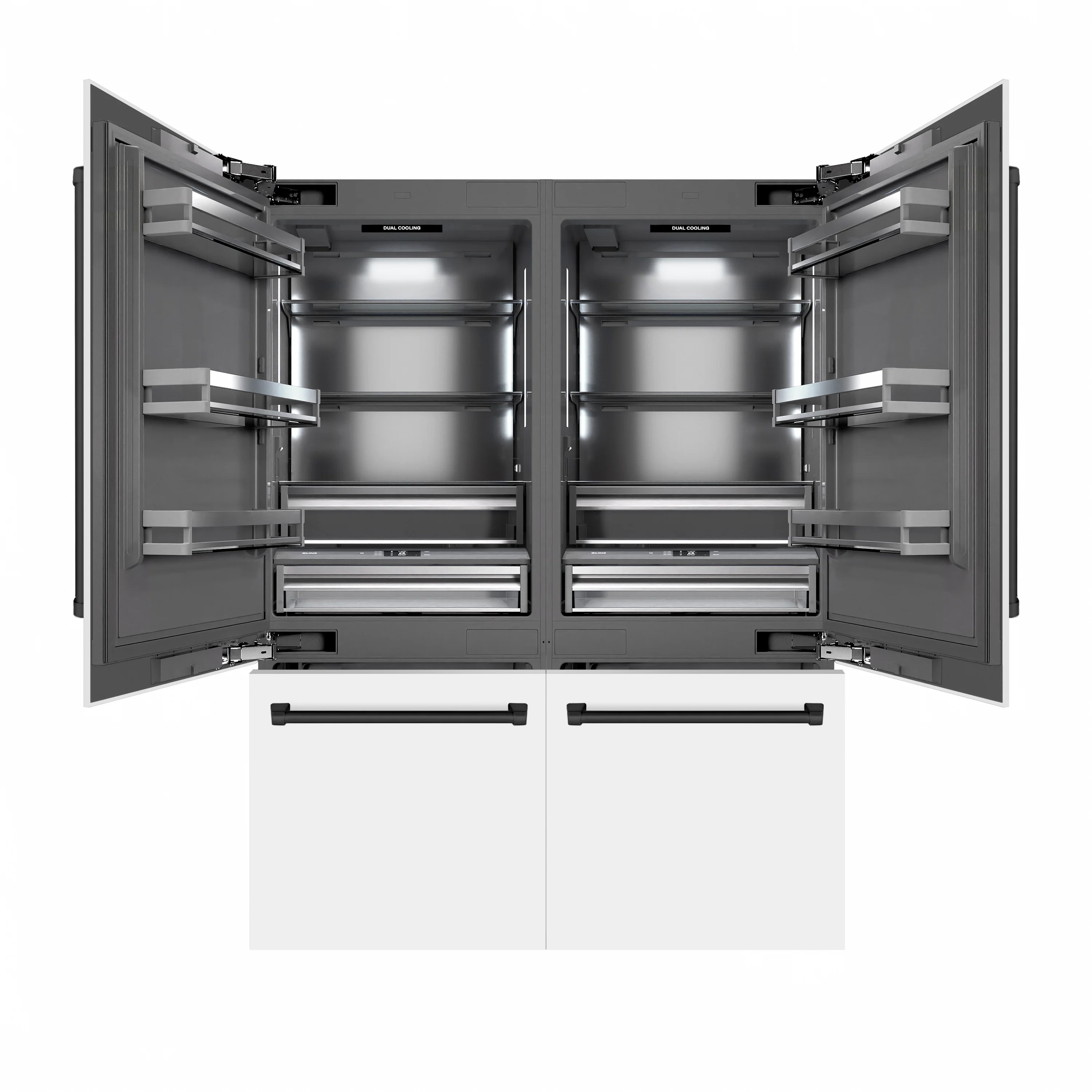 ZLINE Autograph Edition 60 in. 32.2 cu. ft. French Door Built-In Bottom Freezer Refrigerator with Water Dispenser and Ice Maker in White Matte with Graphite Gray Interior and Matte Black Accents (GRBIVZ-WM-60-MB) - Image 4
