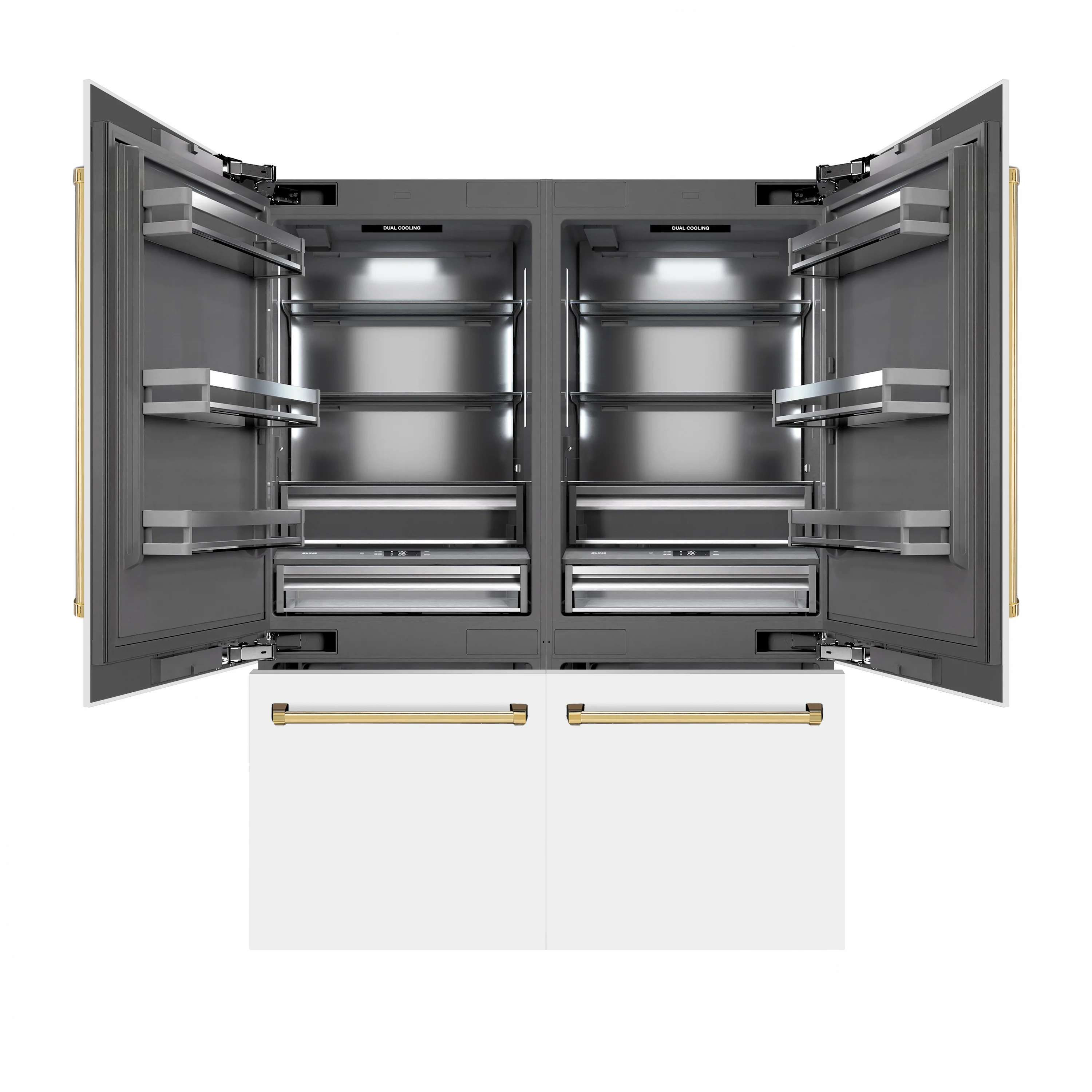 ZLINE Autograph Edition 60 in. 32.2 cu. ft. French Door Built-In Bottom Freezer Refrigerator with Water Dispenser and Ice Maker in White Matte with Graphite Gray Interior and Polished Gold Accents (GRBIVZ-WM-60-G) - Image 5
