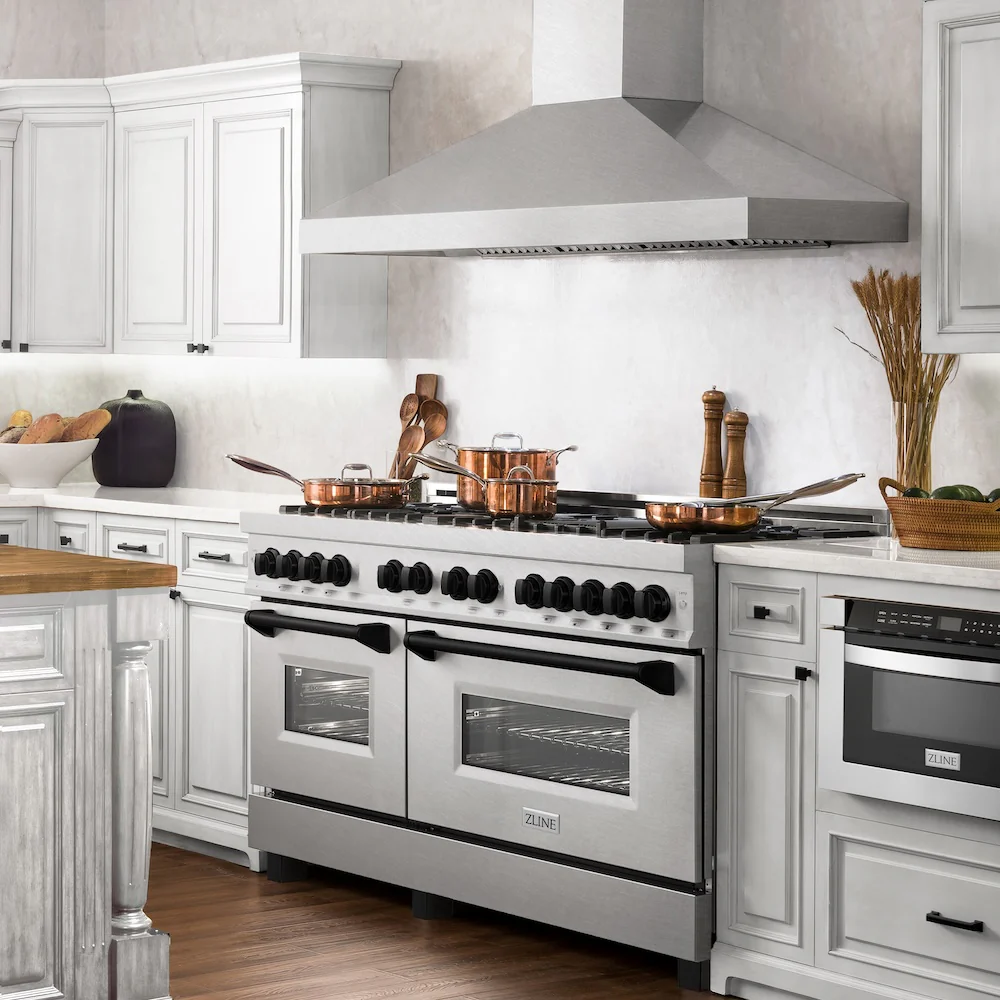 ZLINE Autograph Edition 60 in. 7.4 cu. ft. Legacy Dual Fuel Range with 9 Burner Gas Cooktop and 2 Electric Convection Ovens in Satin Stainless Steel and Matte Black Accents, Open Box-Great Condition - Image 3