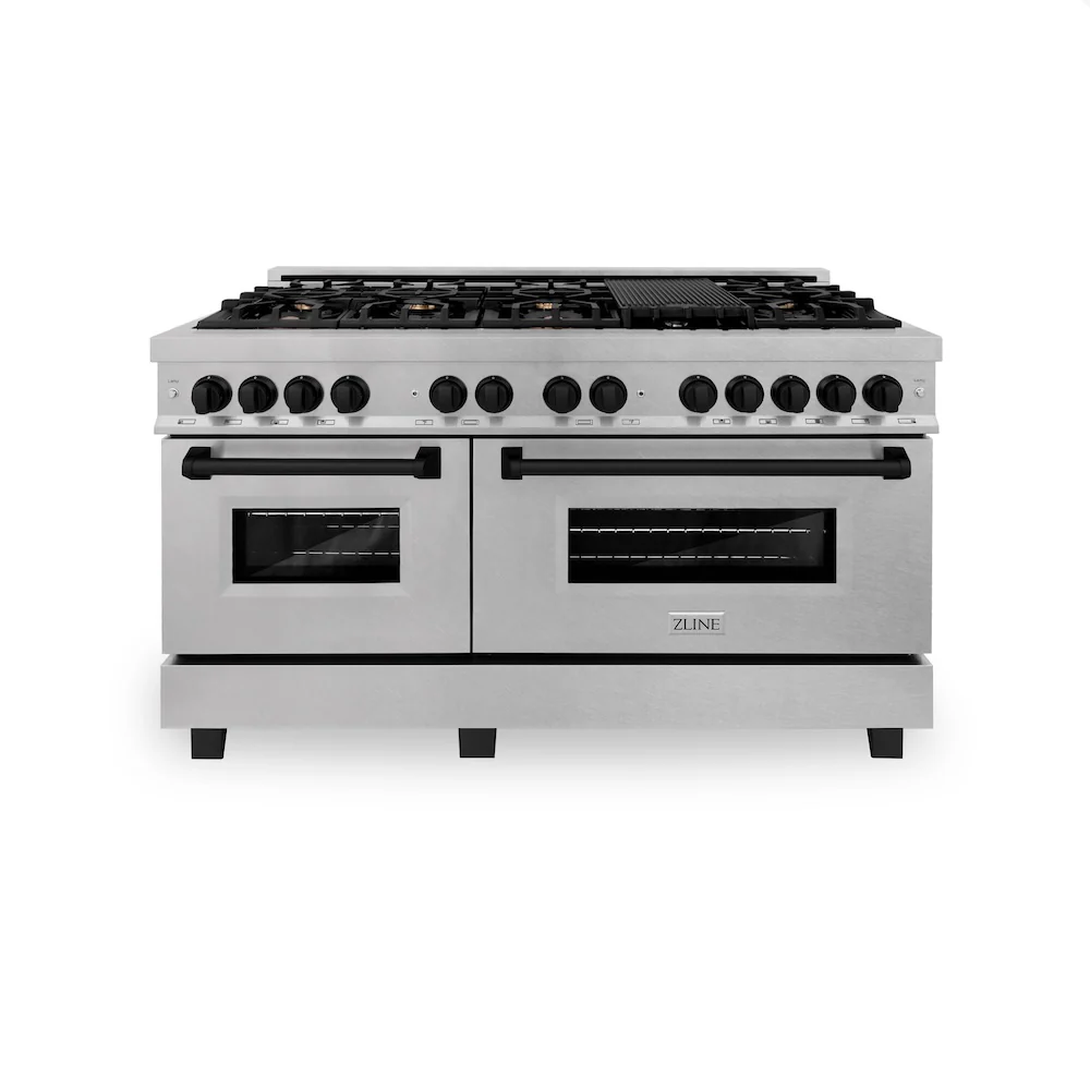 ZLINE Autograph Edition 60 in. 7.4 cu. ft. Legacy Dual Fuel Range with 9 Burner Gas Cooktop and 2 Electric Convection Ovens in Satin Stainless Steel and Matte Black Accents, Open Box-Great Condition - Image 4