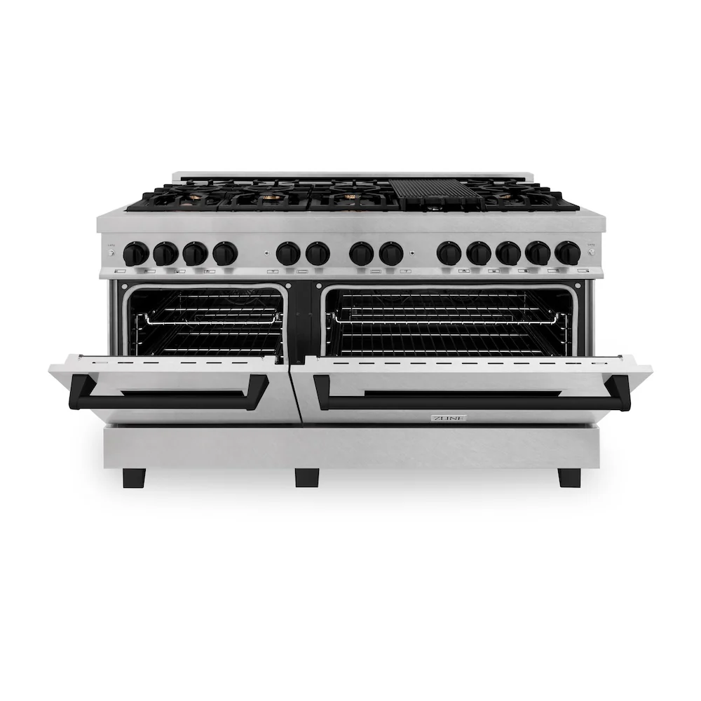 ZLINE Autograph Edition 60 in. 7.4 cu. ft. Legacy Dual Fuel Range with 9 Burner Gas Cooktop and 2 Electric Convection Ovens in Satin Stainless Steel and Matte Black Accents, Open Box-Great Condition - Image 5