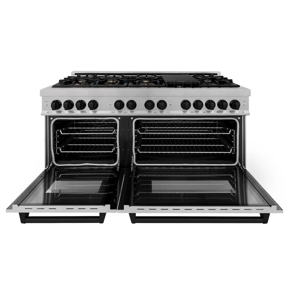 ZLINE Autograph Edition 60 in. 7.4 cu. ft. Legacy Dual Fuel Range with 9 Burner Gas Cooktop and 2 Electric Convection Ovens in Satin Stainless Steel and Matte Black Accents, Open Box-Great Condition - Image 6