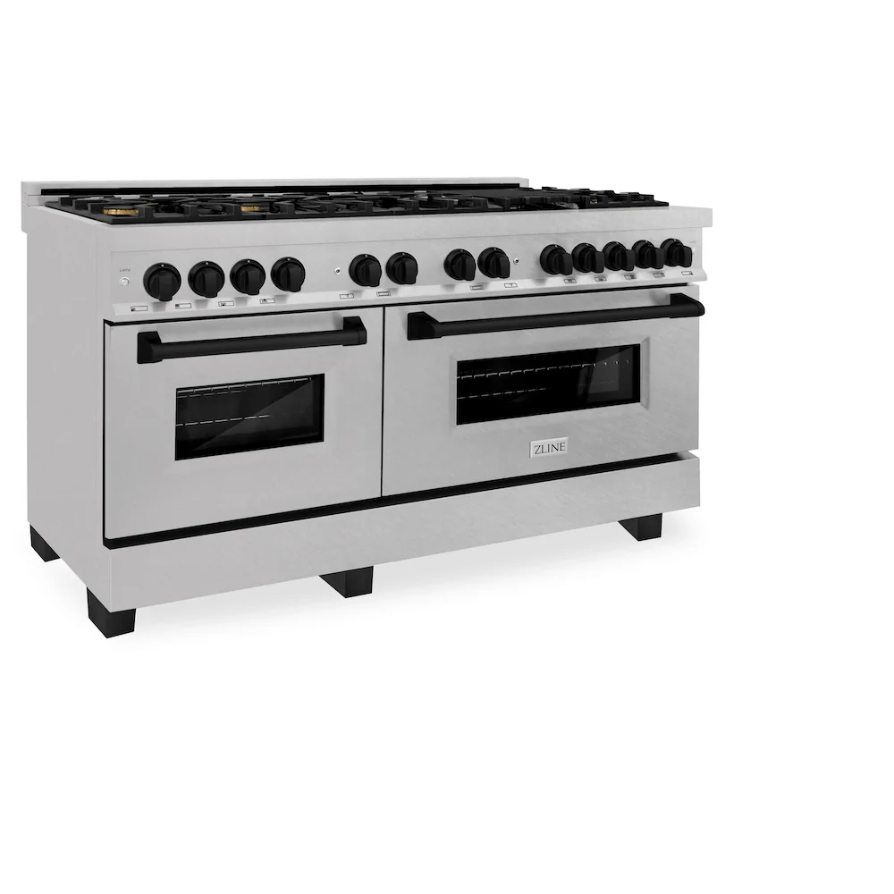 ZLINE Autograph Edition 60 in. 7.4 cu. ft. Legacy Dual Fuel Range with 9 Burner Gas Cooktop and 2 Electric Convection Ovens in Satin Stainless Steel and Matte Black Accents, Open Box-Great Condition - Image 7