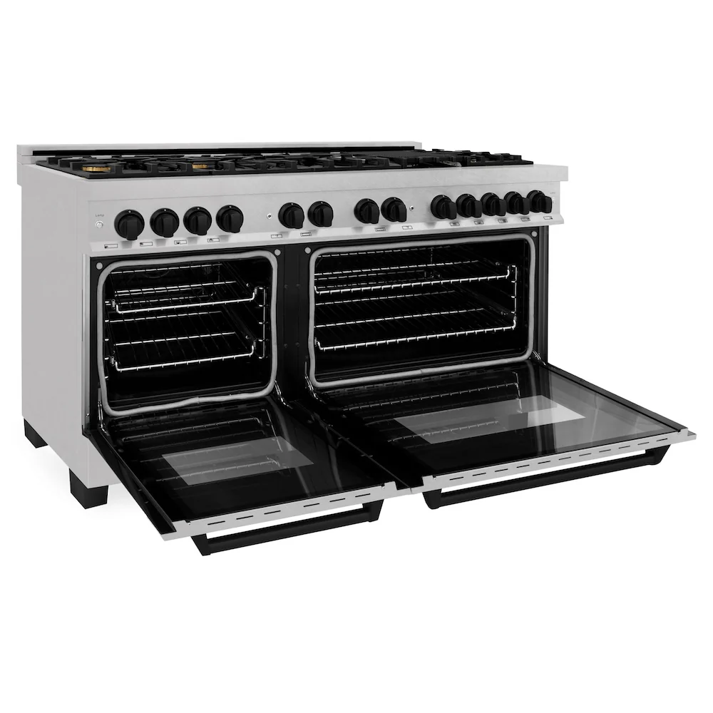 ZLINE Autograph Edition 60 in. 7.4 cu. ft. Legacy Dual Fuel Range with 9 Burner Gas Cooktop and 2 Electric Convection Ovens in Satin Stainless Steel and Matte Black Accents, Open Box-Great Condition - Image 9