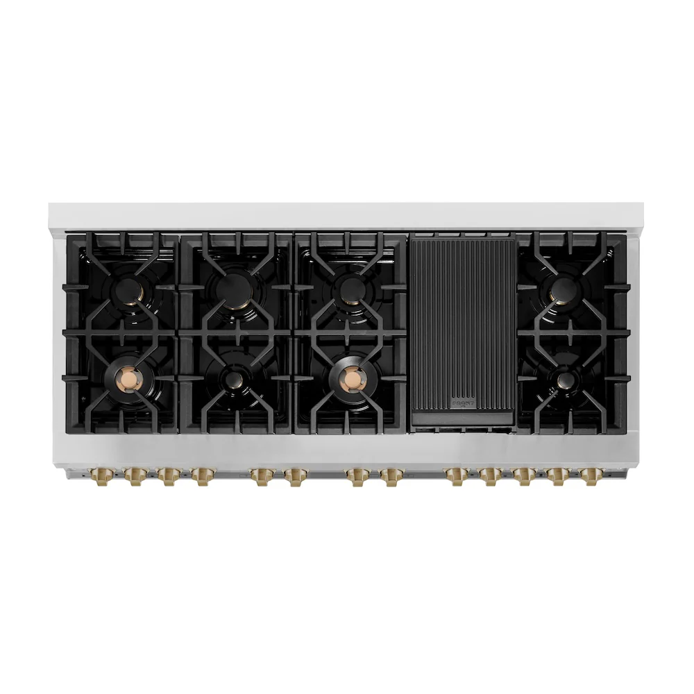 ZLINE Autograph Edition 60 in. 7.4 cu. ft. Legacy Dual Fuel Range with 9 Burner Gas Cooktop and 2 Electric Convection Ovens in Stainless Steel and Champagne Bronze Accents, Open Box-Great Condition - Image 3