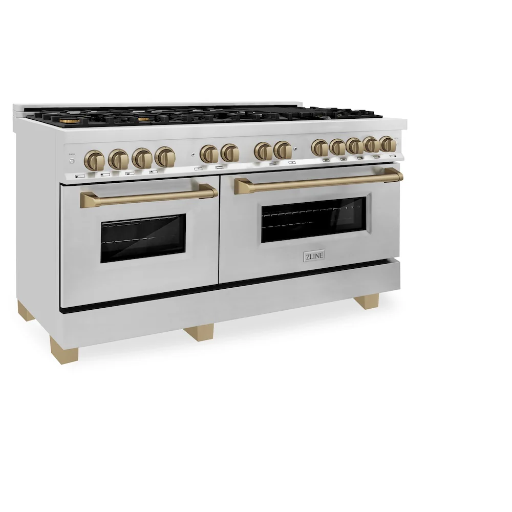 ZLINE Autograph Edition 60 in. 7.4 cu. ft. Legacy Dual Fuel Range with 9 Burner Gas Cooktop and 2 Electric Convection Ovens in Stainless Steel and Champagne Bronze Accents, Open Box-Great Condition - Image 5