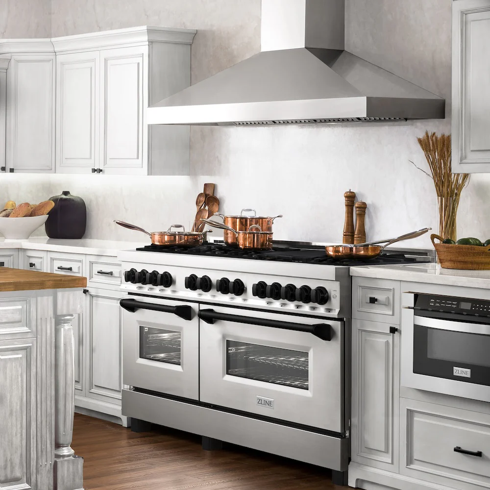 ZLINE Autograph Edition 60 in. 7.4 cu. ft. Legacy Dual Fuel Range with 9 Burner Gas Cooktop and 2 Electric Convection Ovens in Stainless Steel and Matte Black Accents, Open Box-Great Condition - Image 3