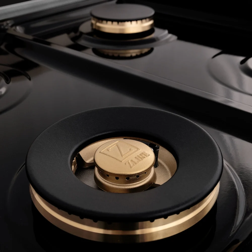 ZLINE Autograph Edition 60 in. 7.4 cu. ft. Legacy Dual Fuel Range with 9 Burner Gas Cooktop and 2 Electric Convection Ovens in Stainless Steel with White Matte Doors and Champagne Bronze Accents, Open Box-Great Condition - Image 9