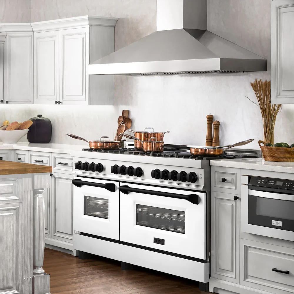ZLINE Autograph Edition 60 in. 7.4 cu. ft. Legacy Dual Fuel Range with 9 Burner Gas Cooktop and 2 Electric Convection Ovens in Stainless Steel with White Matte Doors and Matte Black Accents, Open Box-Great Condition - Image 3