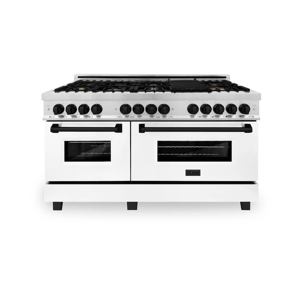 ZLINE Autograph Edition 60 in. 7.4 cu. ft. Legacy Dual Fuel Range with 9 Burner Gas Cooktop and 2 Electric Convection Ovens in Stainless Steel with White Matte Doors and Matte Black Accents, Open Box-Great Condition - Image 4