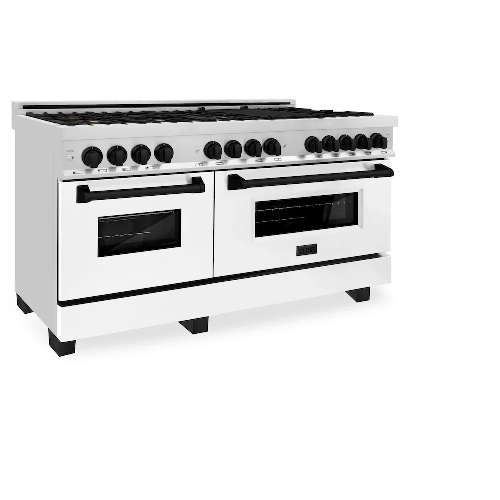 ZLINE Autograph Edition 60 in. 7.4 cu. ft. Legacy Dual Fuel Range with 9 Burner Gas Cooktop and 2 Electric Convection Ovens in Stainless Steel with White Matte Doors and Matte Black Accents, Open Box-Great Condition - Image 7