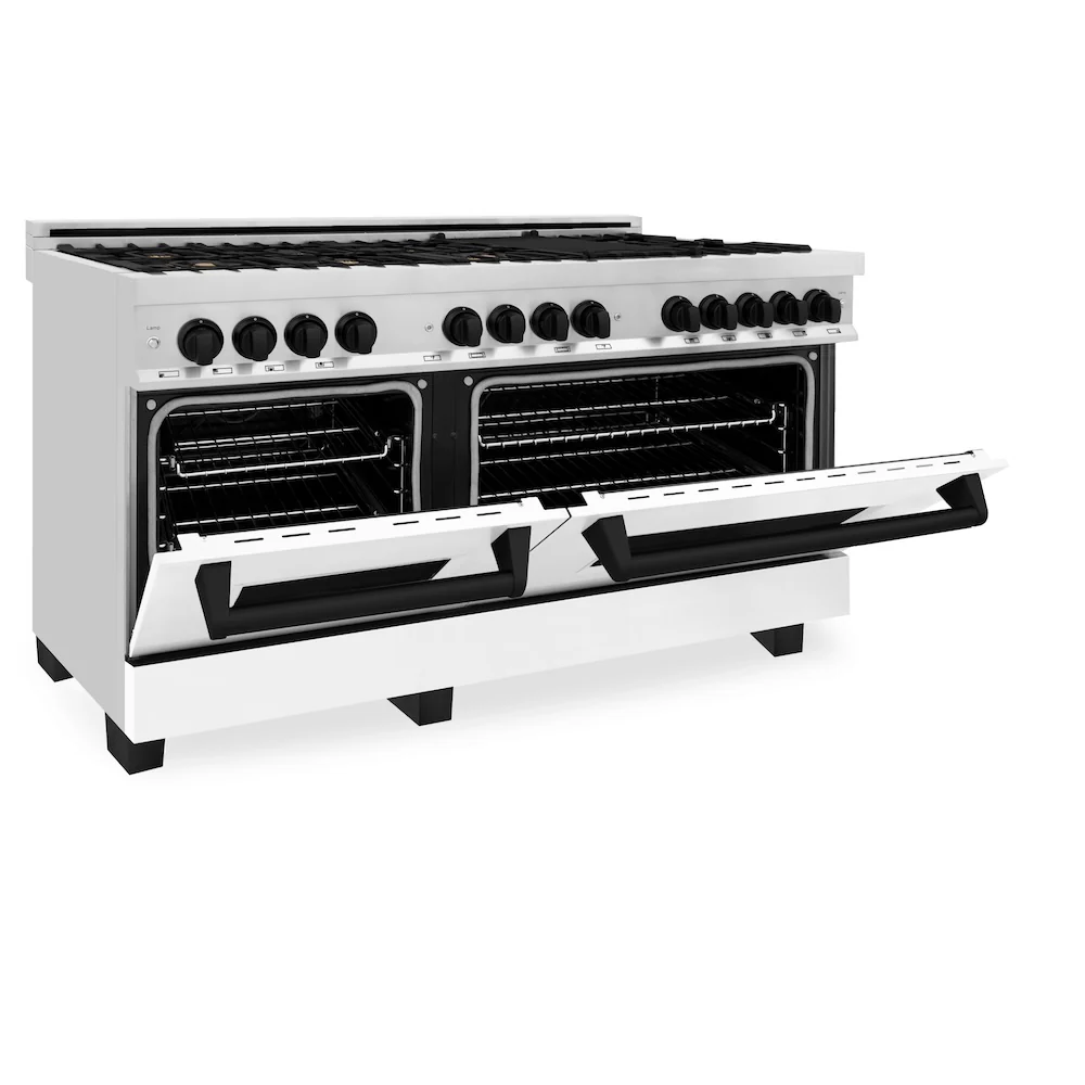 ZLINE Autograph Edition 60 in. 7.4 cu. ft. Legacy Dual Fuel Range with 9 Burner Gas Cooktop and 2 Electric Convection Ovens in Stainless Steel with White Matte Doors and Matte Black Accents, Open Box-Great Condition - Image 8