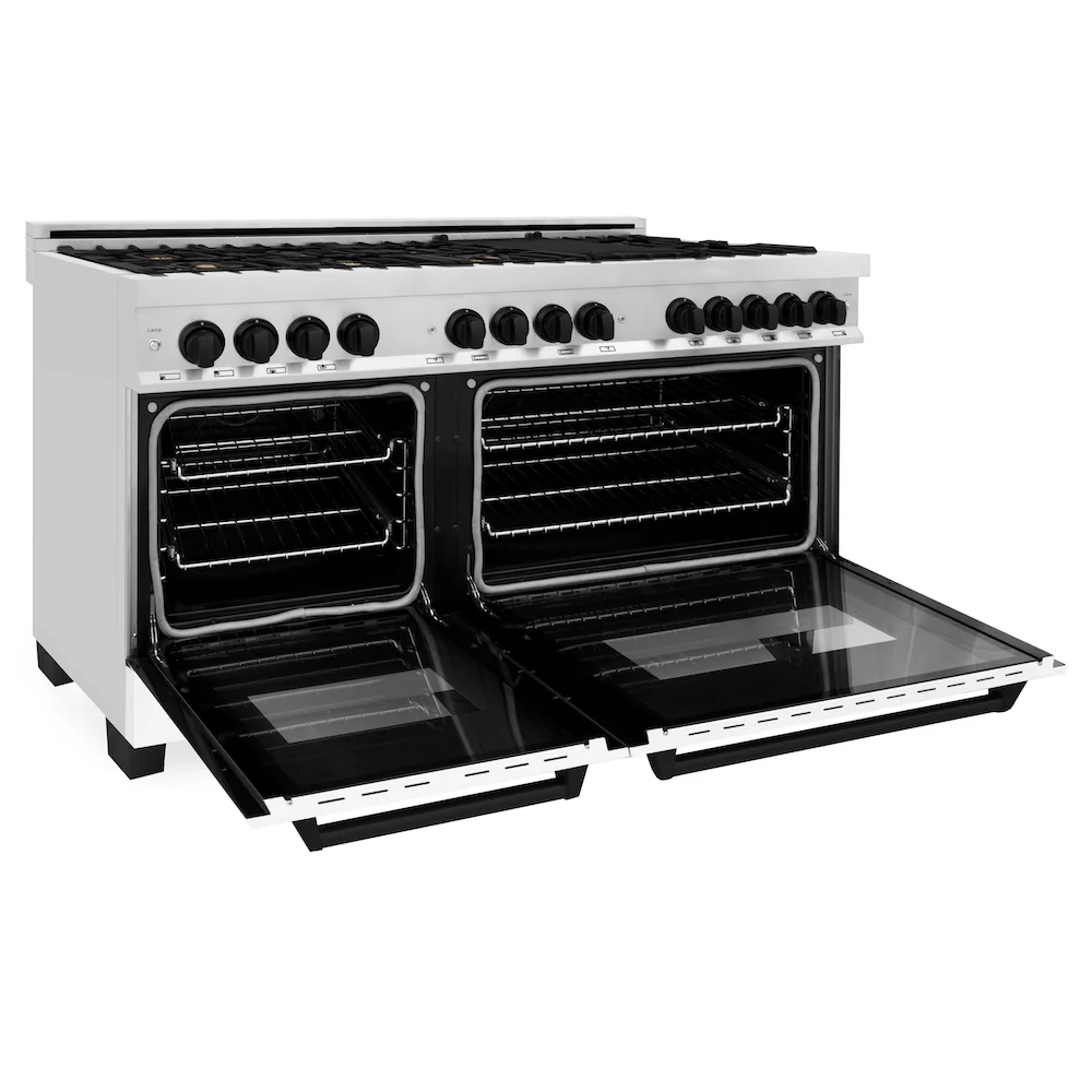 ZLINE Autograph Edition 60 in. 7.4 cu. ft. Legacy Dual Fuel Range with 9 Burner Gas Cooktop and 2 Electric Convection Ovens in Stainless Steel with White Matte Doors and Matte Black Accents, Open Box-Great Condition - Image 9