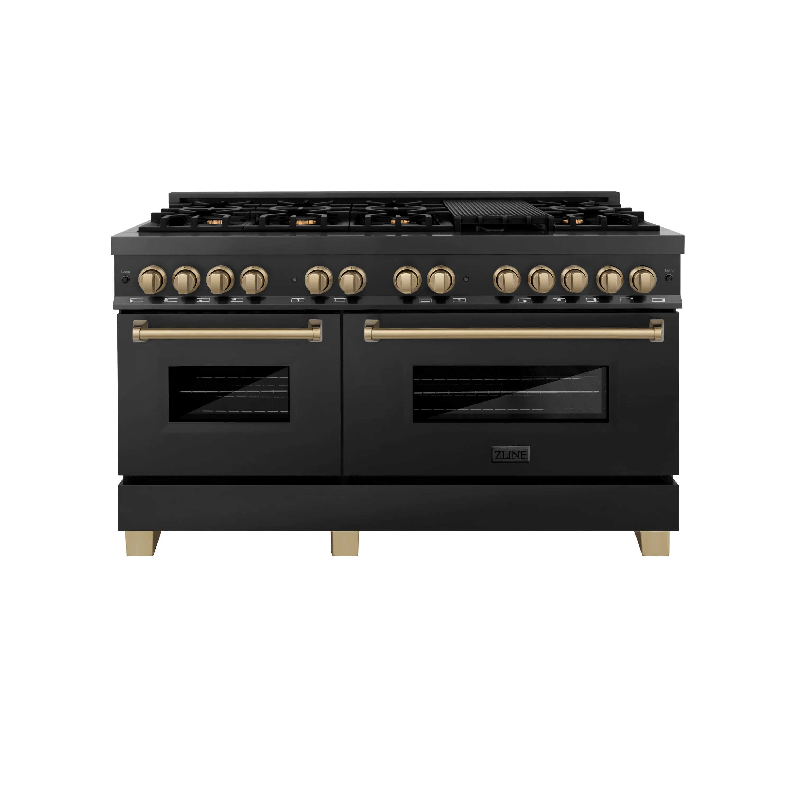 ZLINE Autograph Edition 60 in. 7.4 cu. ft. Legacy Dual Fuel Range with 9 Burner Gas Cooktop and 2 Electric Convection Ovens in Black Stainless Steel and Champagne Bronze Accents (RABZ-60-CB) - Image 3