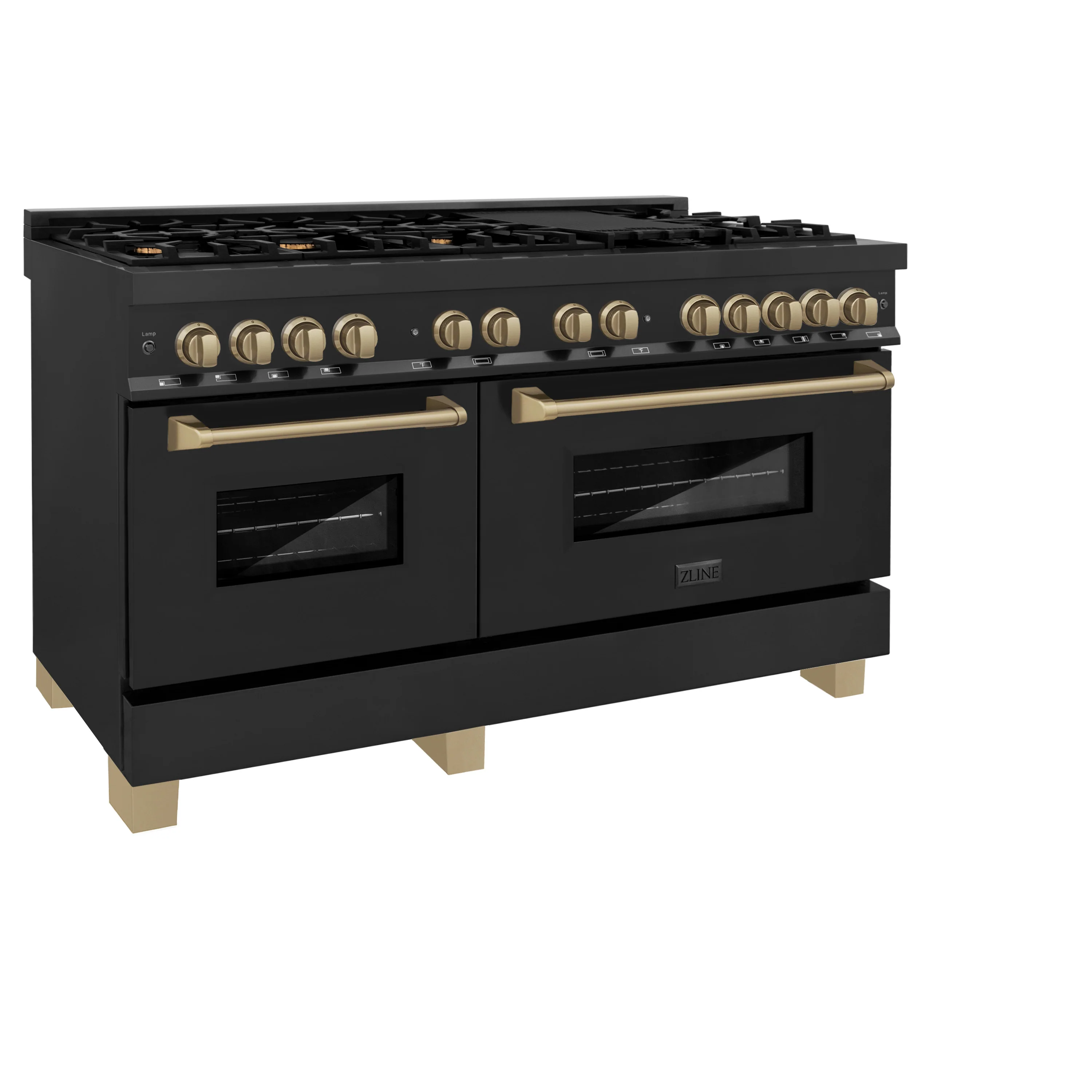 ZLINE Autograph Edition 60 in. 7.4 cu. ft. Legacy Dual Fuel Range with 9 Burner Gas Cooktop and 2 Electric Convection Ovens in Black Stainless Steel and Champagne Bronze Accents (RABZ-60-CB) - Image 4