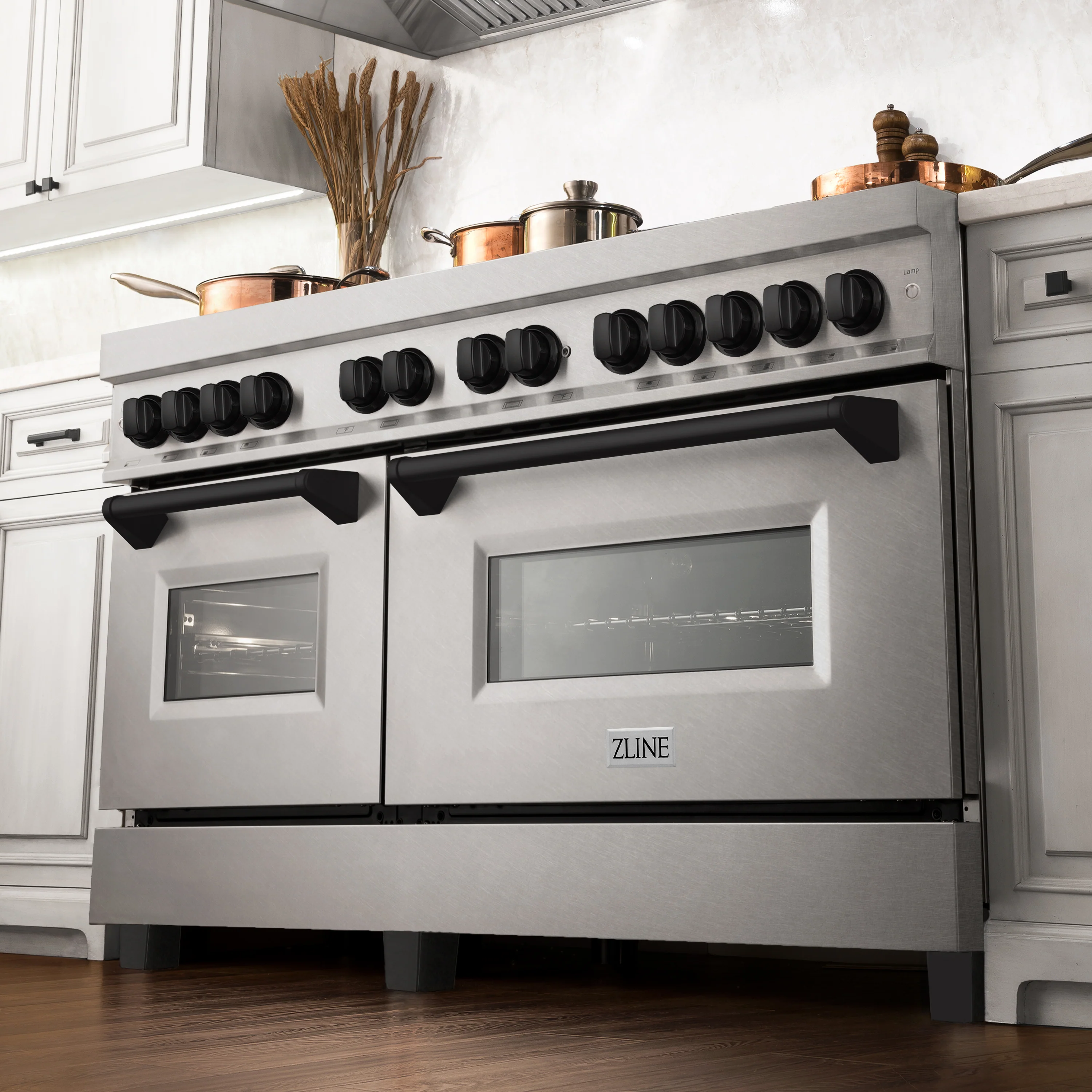 ZLINE Autograph Edition 60 in. 7.4 cu. ft. Legacy Dual Fuel Range with 9 Burner Gas Cooktop and 2 Electric Convection Ovens in Satin Stainless Steel and Matte Black Accents (RASZ-SN-60-MB) - Image 16