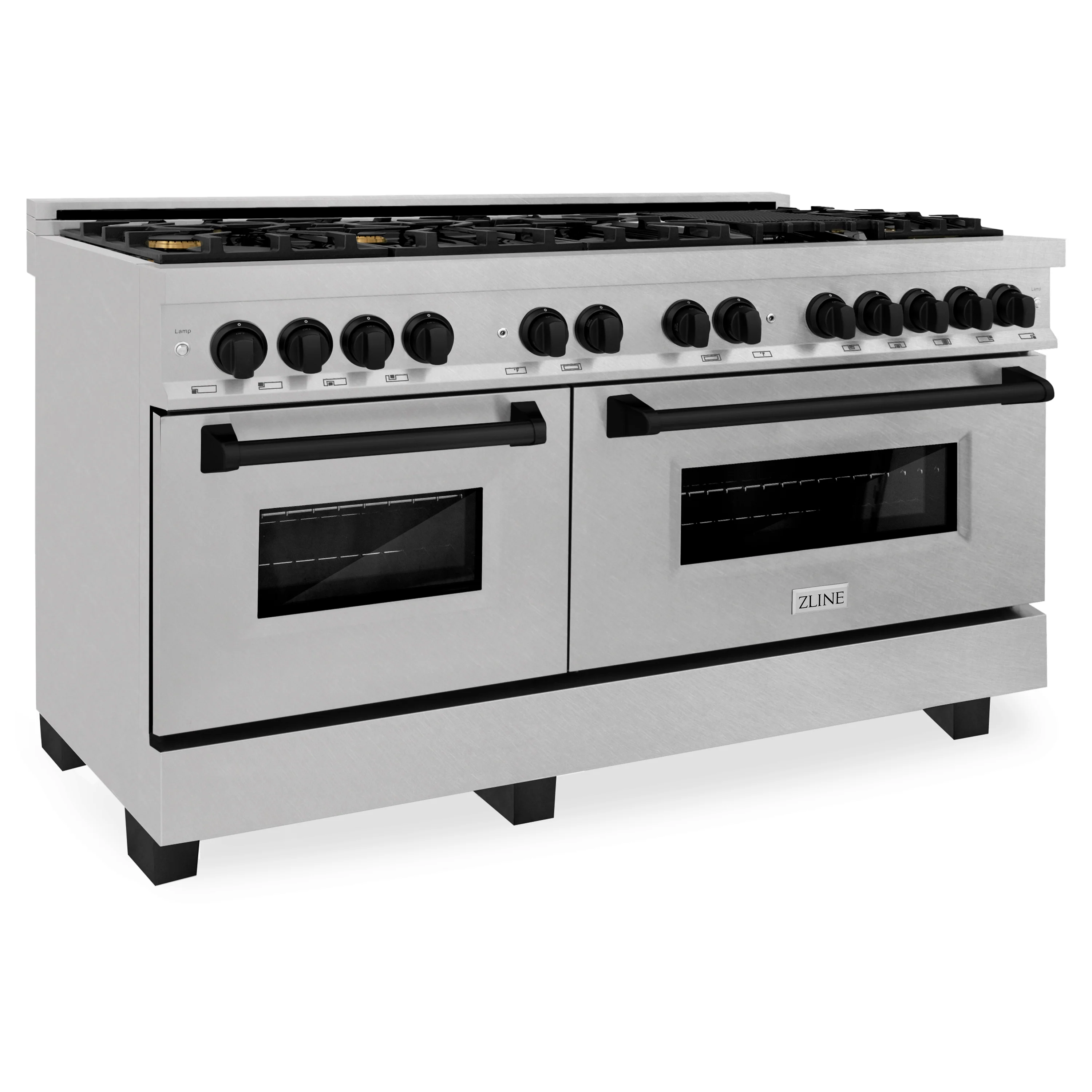 ZLINE Autograph Edition 60 in. 7.4 cu. ft. Legacy Dual Fuel Range with 9 Burner Gas Cooktop and 2 Electric Convection Ovens in Satin Stainless Steel and Matte Black Accents (RASZ-SN-60-MB) - Image 3
