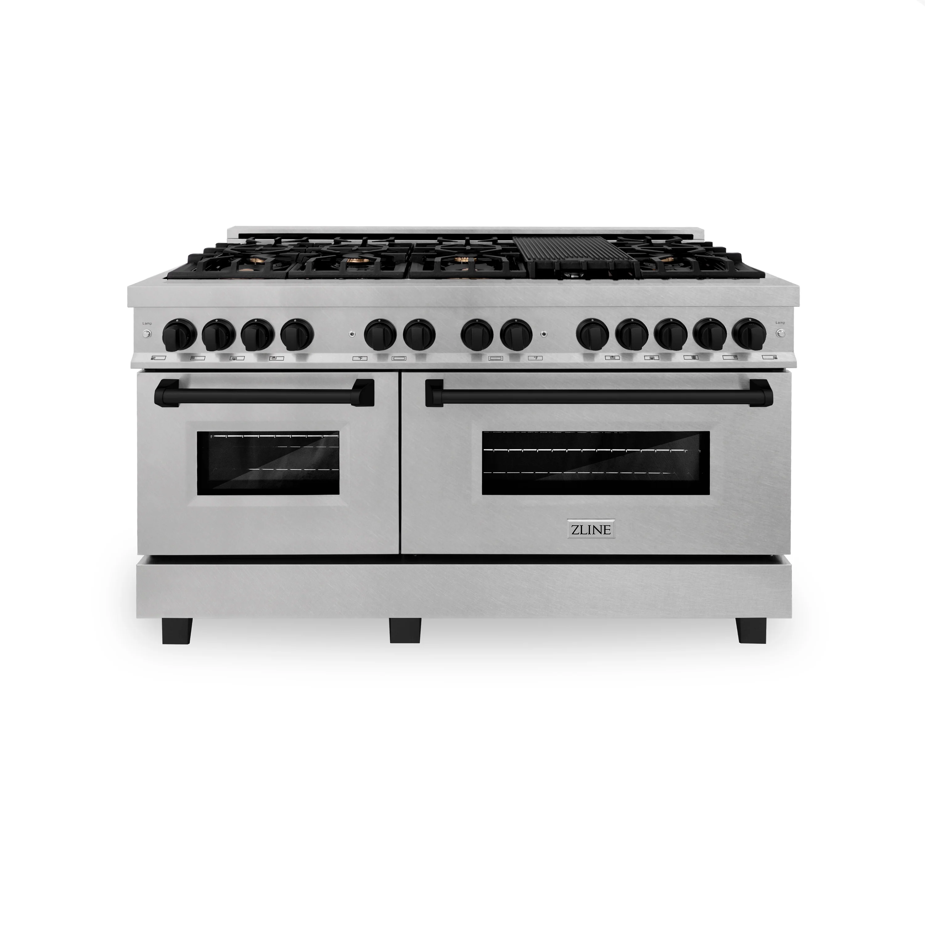 ZLINE Autograph Edition 60 in. 7.4 cu. ft. Legacy Dual Fuel Range with 9 Burner Gas Cooktop and 2 Electric Convection Ovens in Satin Stainless Steel and Matte Black Accents (RASZ-SN-60-MB) - Image 7