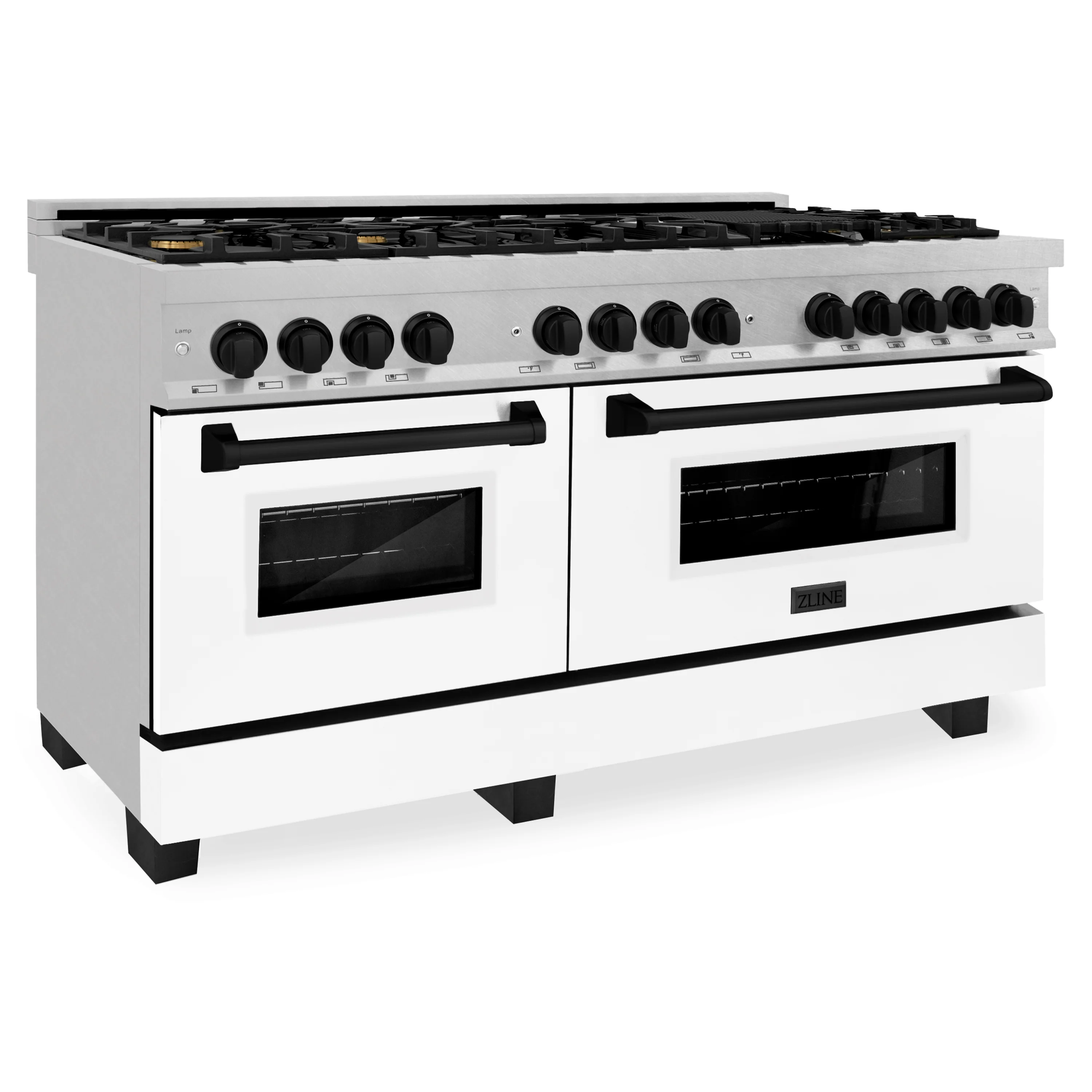 ZLINE Autograph Edition 60 in. 7.4 cu. ft. Legacy Dual Fuel Range with 9 Burner Gas Cooktop and 2 Electric Convection Ovens in Satin Stainless Steel with White Matte Doors and Matte Black Accents (RASZ-WM-60-MB) - Image 3