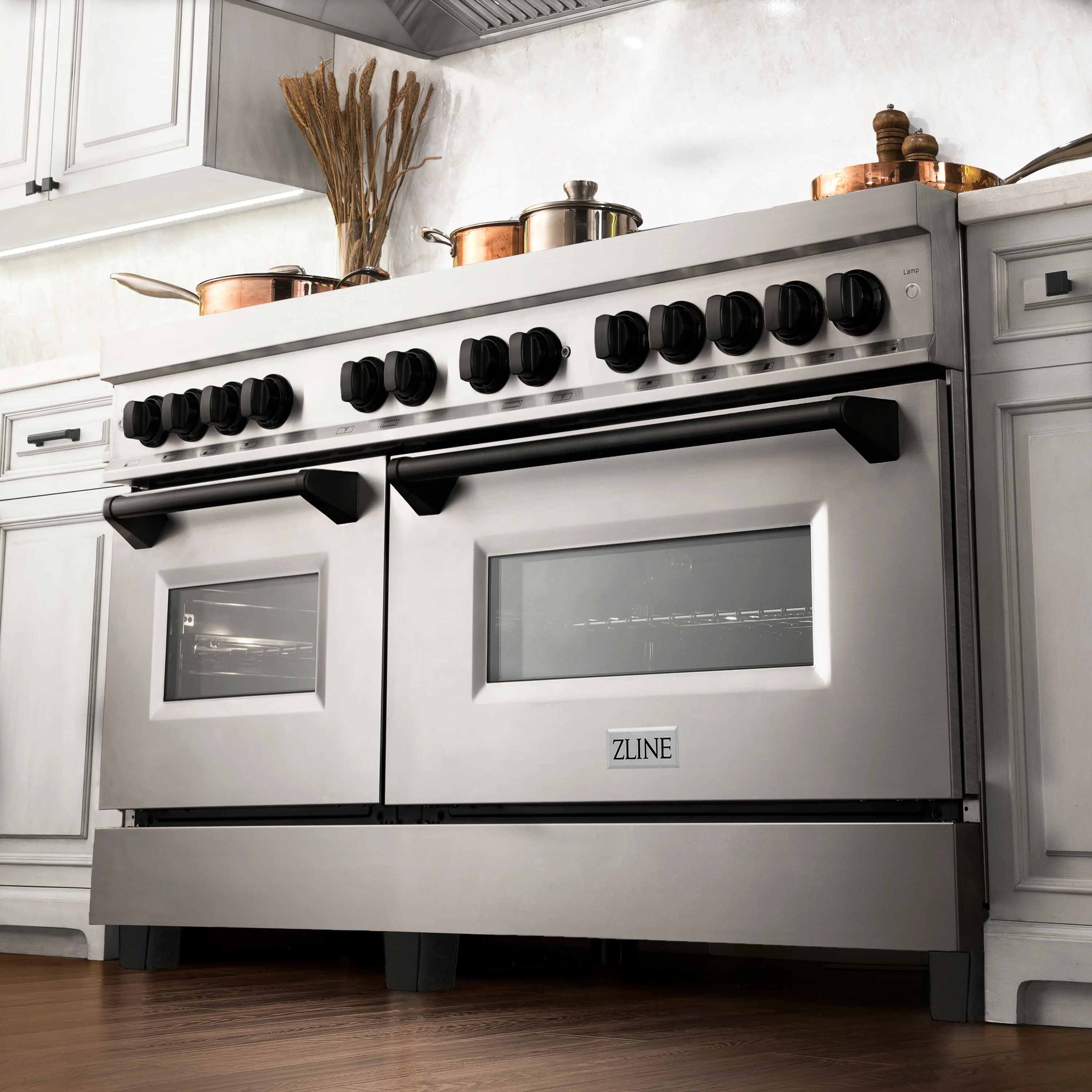 ZLINE Autograph Edition 60 in. 7.4 cu. ft. Legacy Dual Fuel Range with 9 Burner Gas Cooktop and 2 Electric Convection Ovens in Stainless Steel and Matte Black Accents (RAZ-60-MB) - Image 2