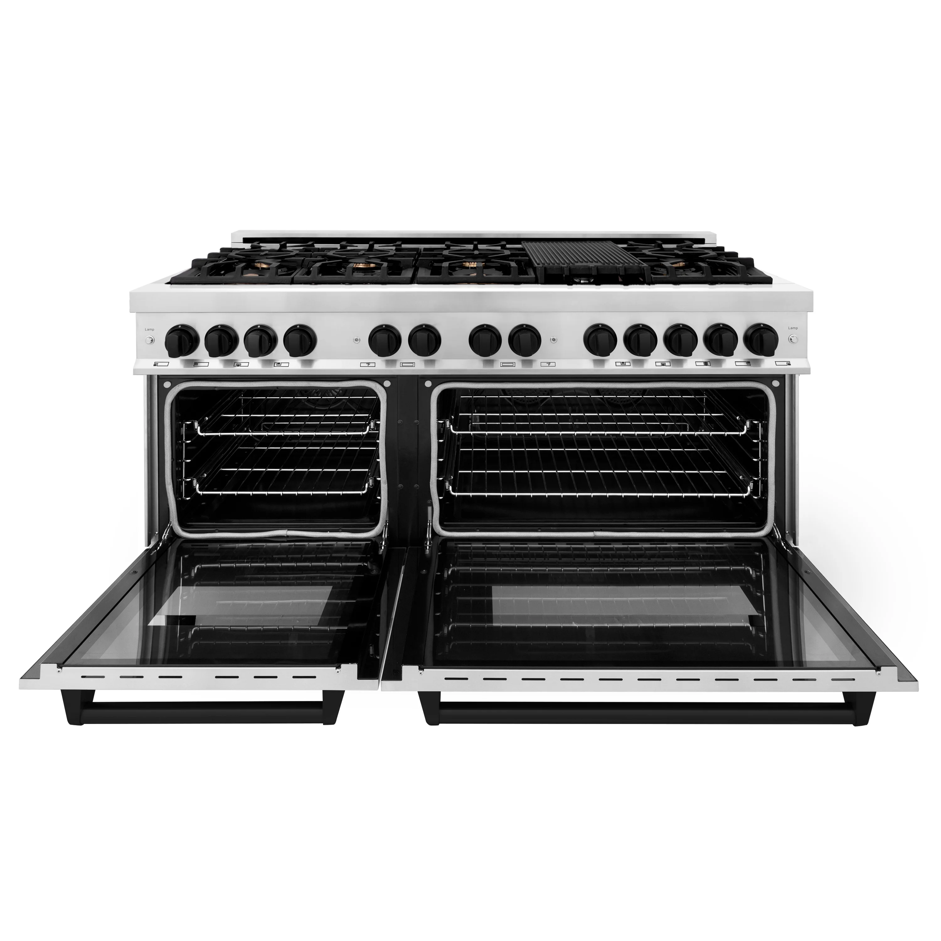 ZLINE Autograph Edition 60 in. 7.4 cu. ft. Legacy Dual Fuel Range with 9 Burner Gas Cooktop and 2 Electric Convection Ovens in Stainless Steel and Matte Black Accents (RAZ-60-MB) - Image 6