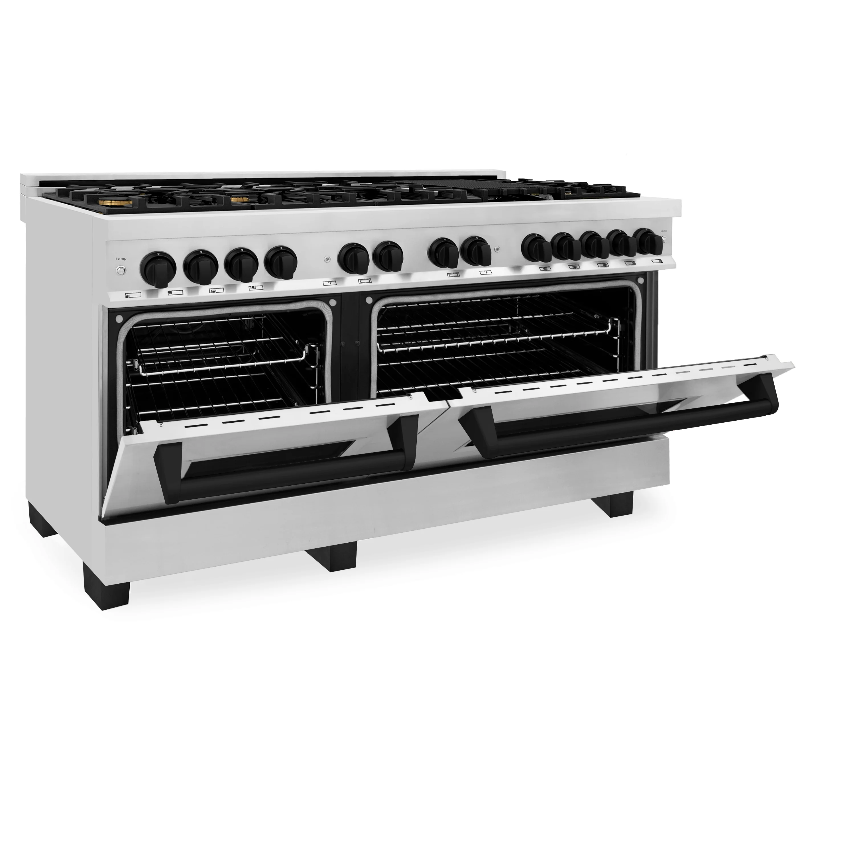 ZLINE Autograph Edition 60 in. 7.4 cu. ft. Legacy Dual Fuel Range with 9 Burner Gas Cooktop and 2 Electric Convection Ovens in Stainless Steel and Matte Black Accents (RAZ-60-MB) - Image 8