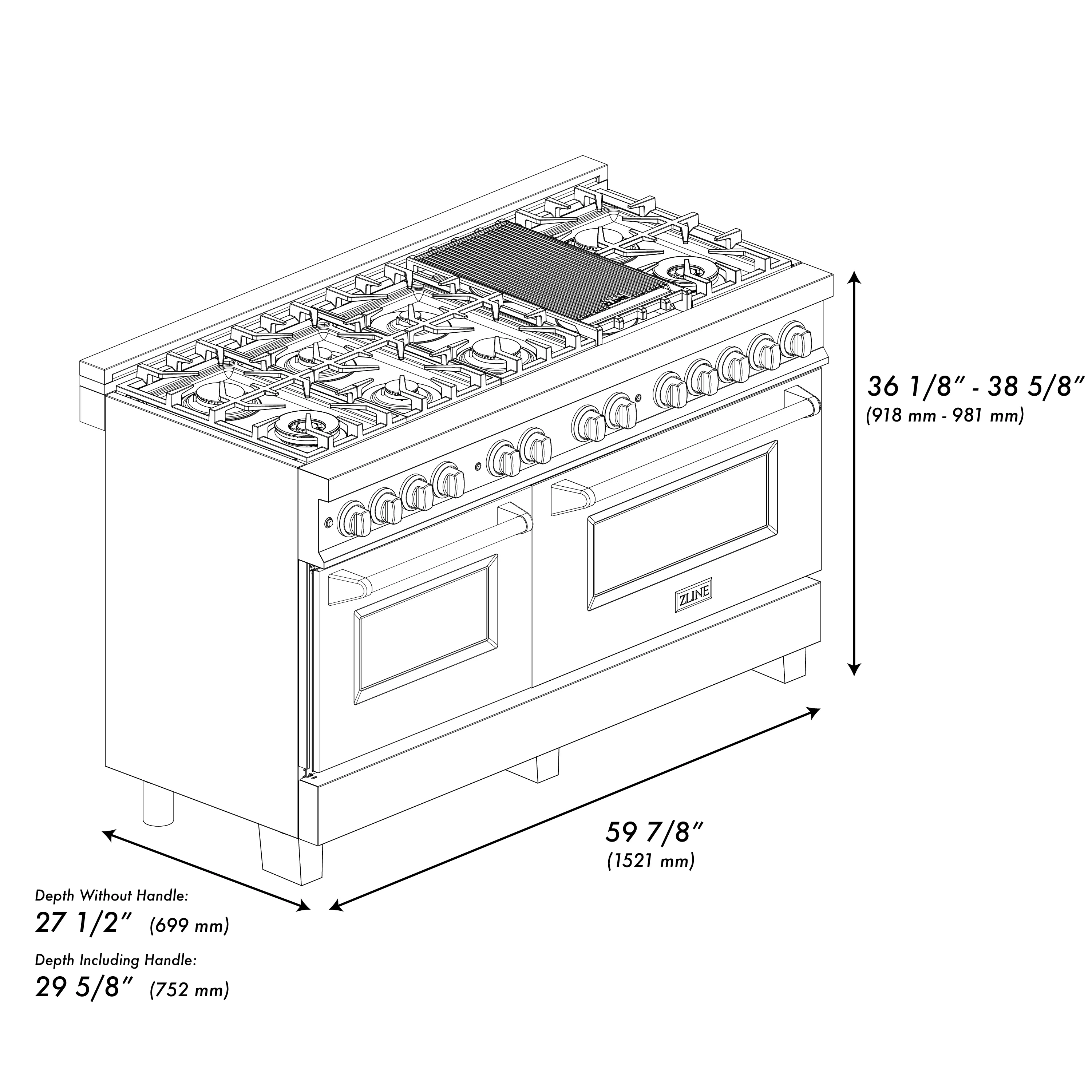 ZLINE Autograph Edition 60 in. 7.4 cu. ft. Legacy Dual Fuel Range with 9 Burner Gas Cooktop and 2 Electric Convection Ovens in Stainless Steel with White Matte Doors and Polished Gold Accents (RAZ-WM-60-G) - Image 11