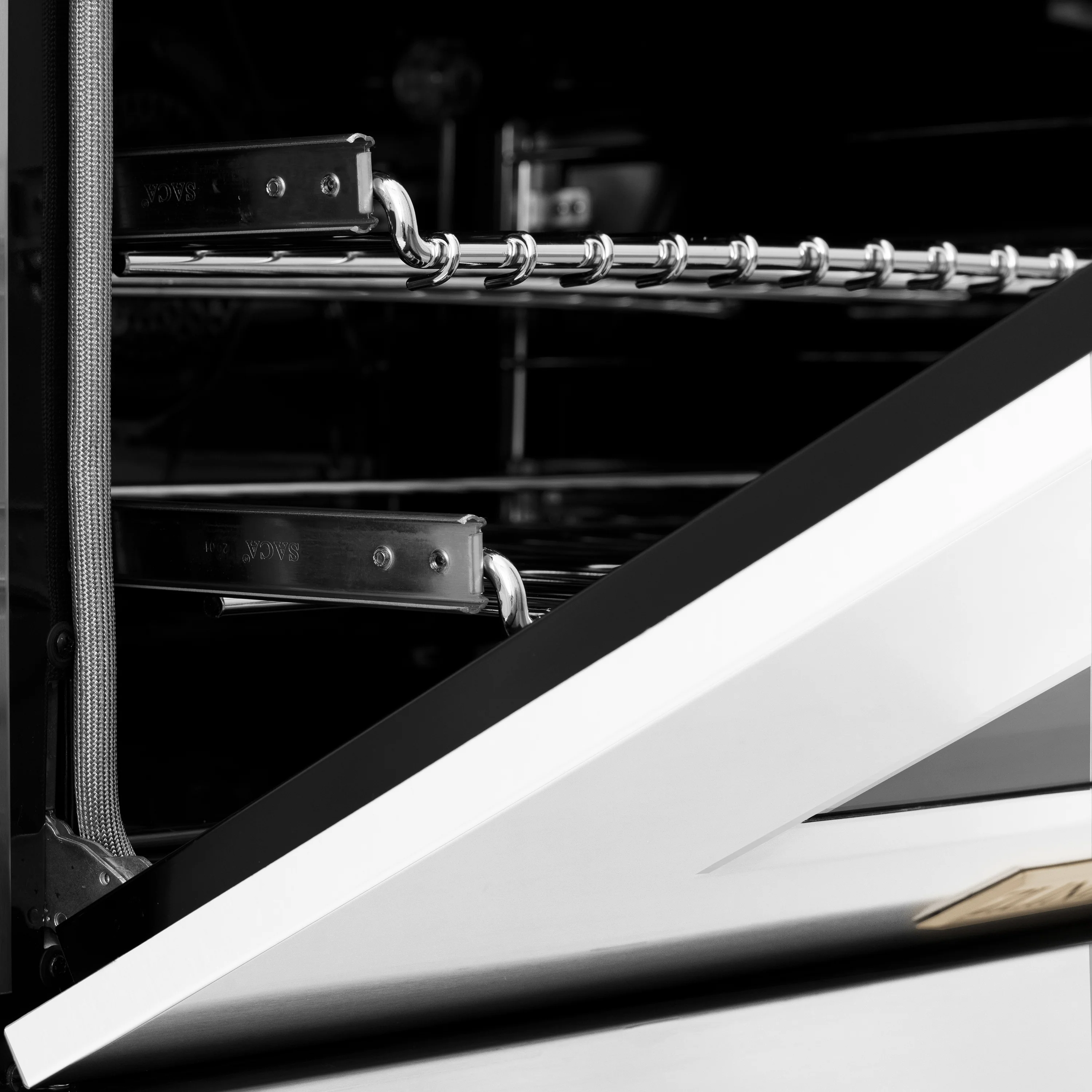 ZLINE Autograph Edition 60 in. 7.4 cu. ft. Legacy Dual Fuel Range with 9 Burner Gas Cooktop and 2 Electric Convection Ovens in Stainless Steel with White Matte Doors and Polished Gold Accents (RAZ-WM-60-G) - Image 7
