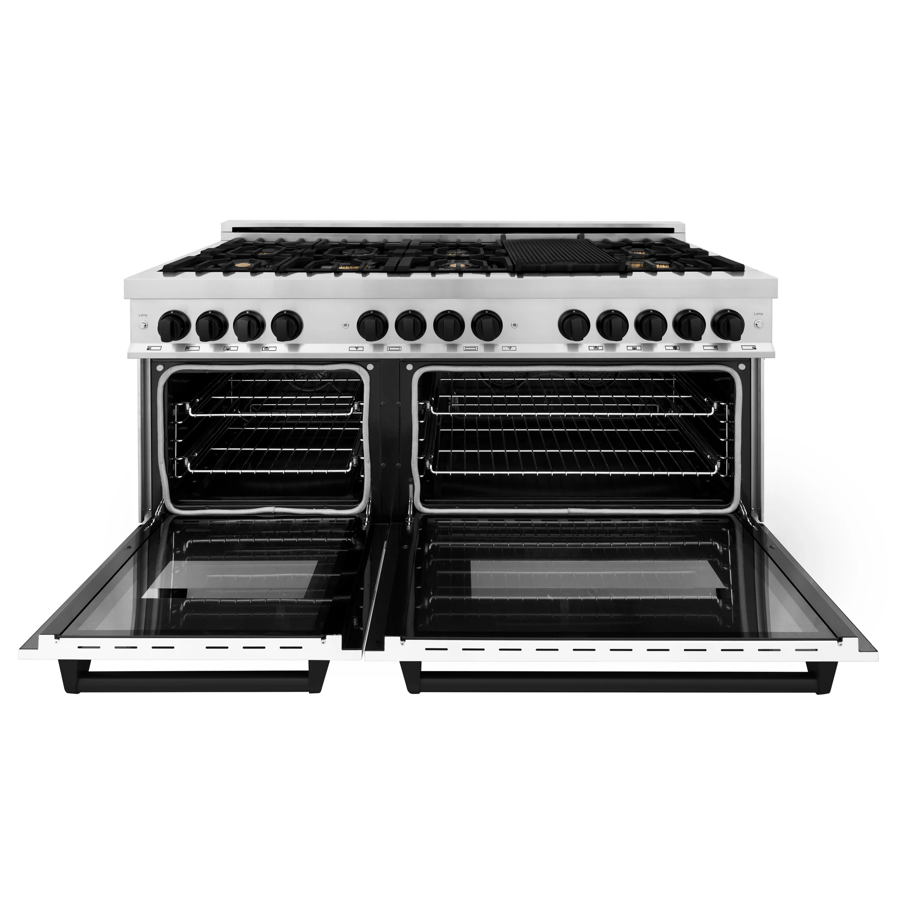 ZLINE Autograph Edition 60 in. 7.4 cu. ft. Legacy Dual Fuel Range with 9 Burner Gas Cooktop and 2 Electric Convection Ovens in Stainless Steel with White Matte Doors and Matte Black Accents (RAZ-WM-60-MB) - Image 16