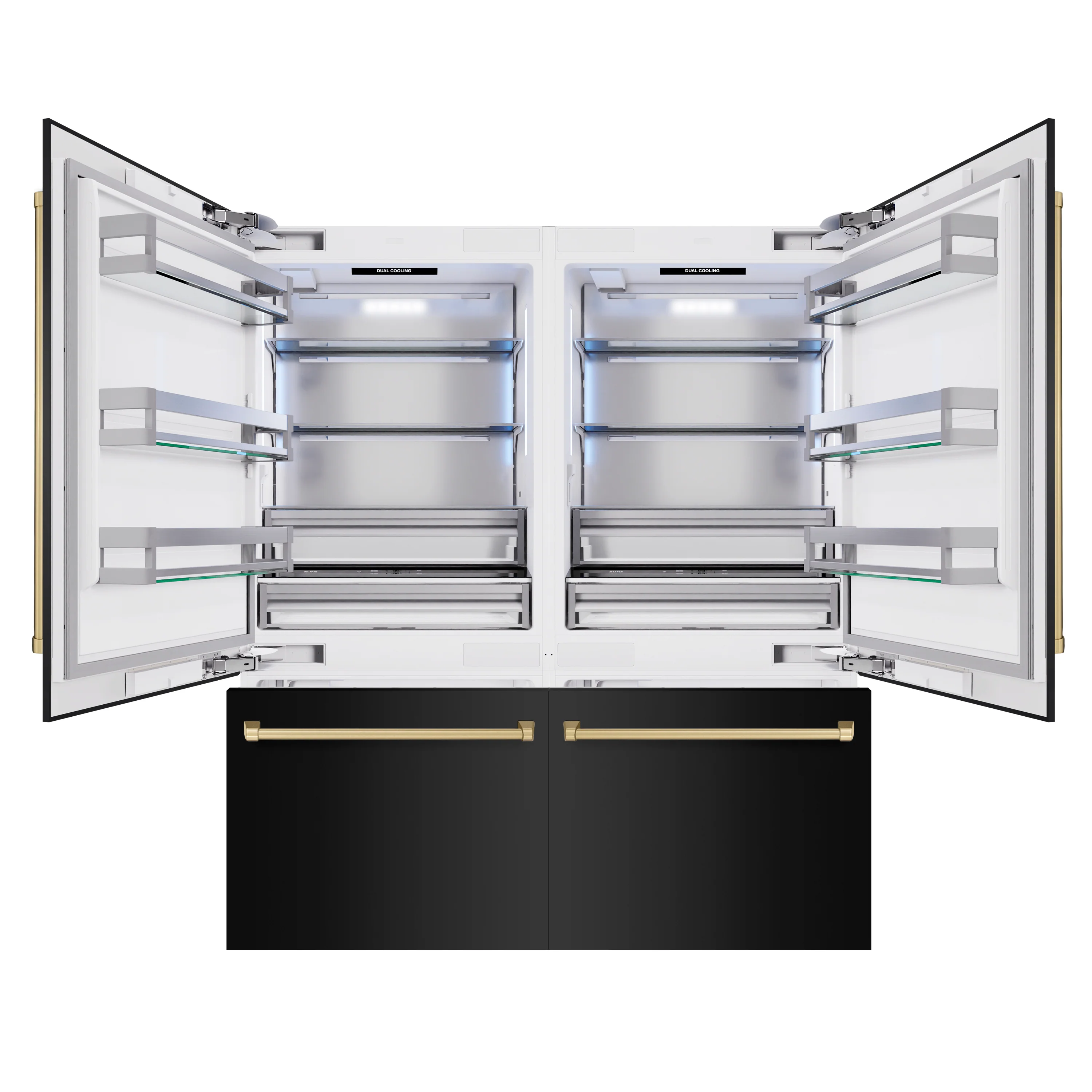 ZLINE Autograph Edition 72 in. 39.6 cu. ft. French Door Built-In Bottom Freezer Refrigerator with Water Dispensers and Ice Makers in Black Stainless Steel and Champagne Bronze Accents (RBITZ-BS-72-CB) - Image 2